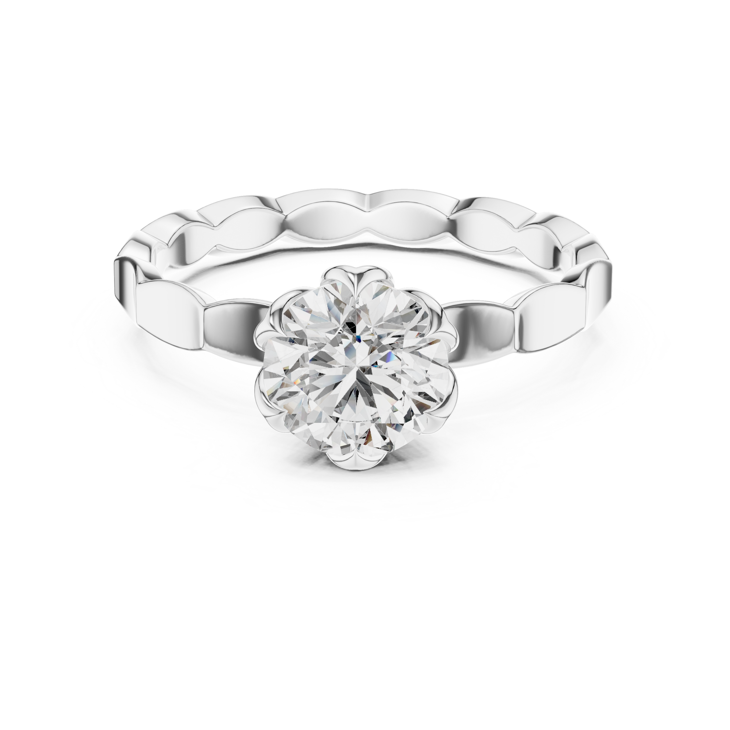 1–3 Carat Round Lab-Grown Diamond Solitaire Engagement Ring – Floral Six-Prong Setting, 18K Gold