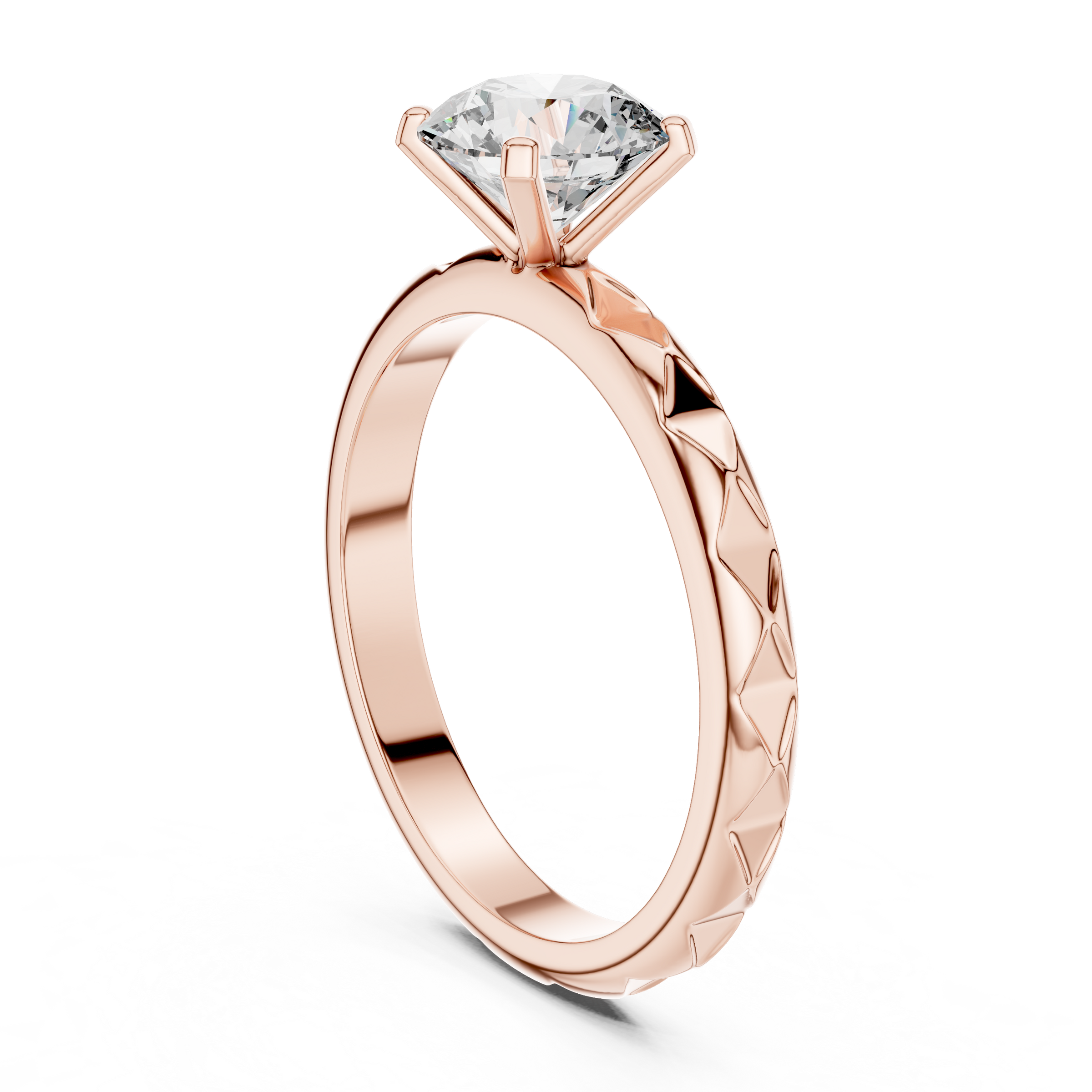 1–3 Carat Round Lab-Grown Diamond Solitaire Engagement Ring – Faceted Band, 18K Gold