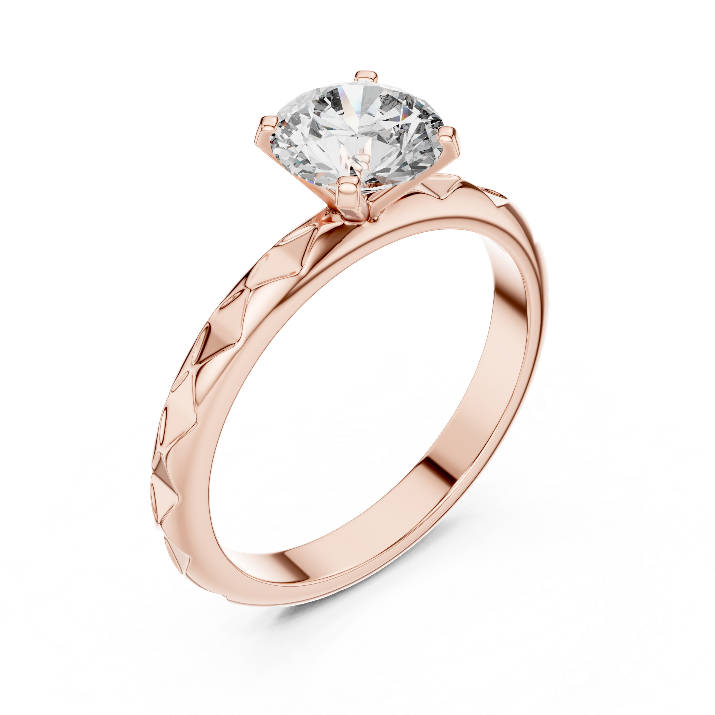 1–3 Carat Round Lab-Grown Diamond Solitaire Engagement Ring – Faceted Band, 18K Gold