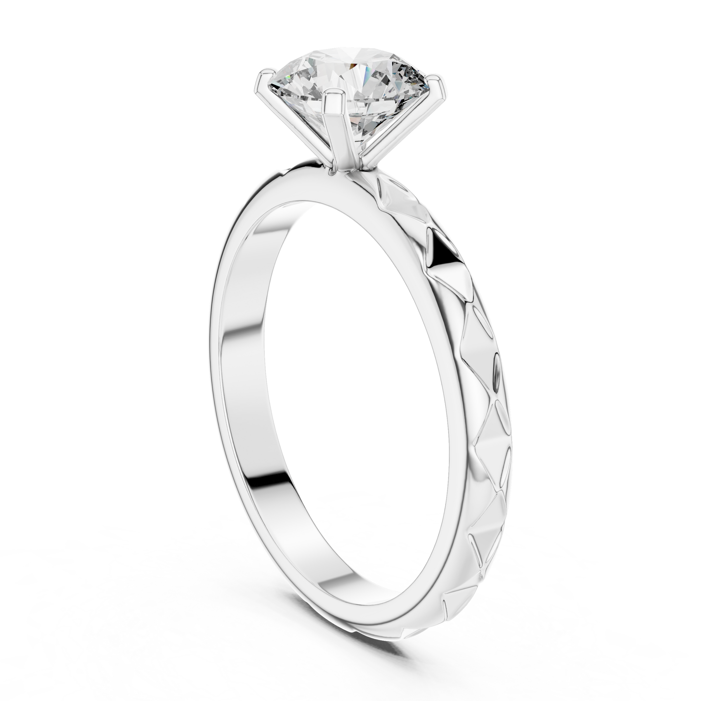 1–3 Carat Round Lab-Grown Diamond Solitaire Engagement Ring – Faceted Band, 18K Gold