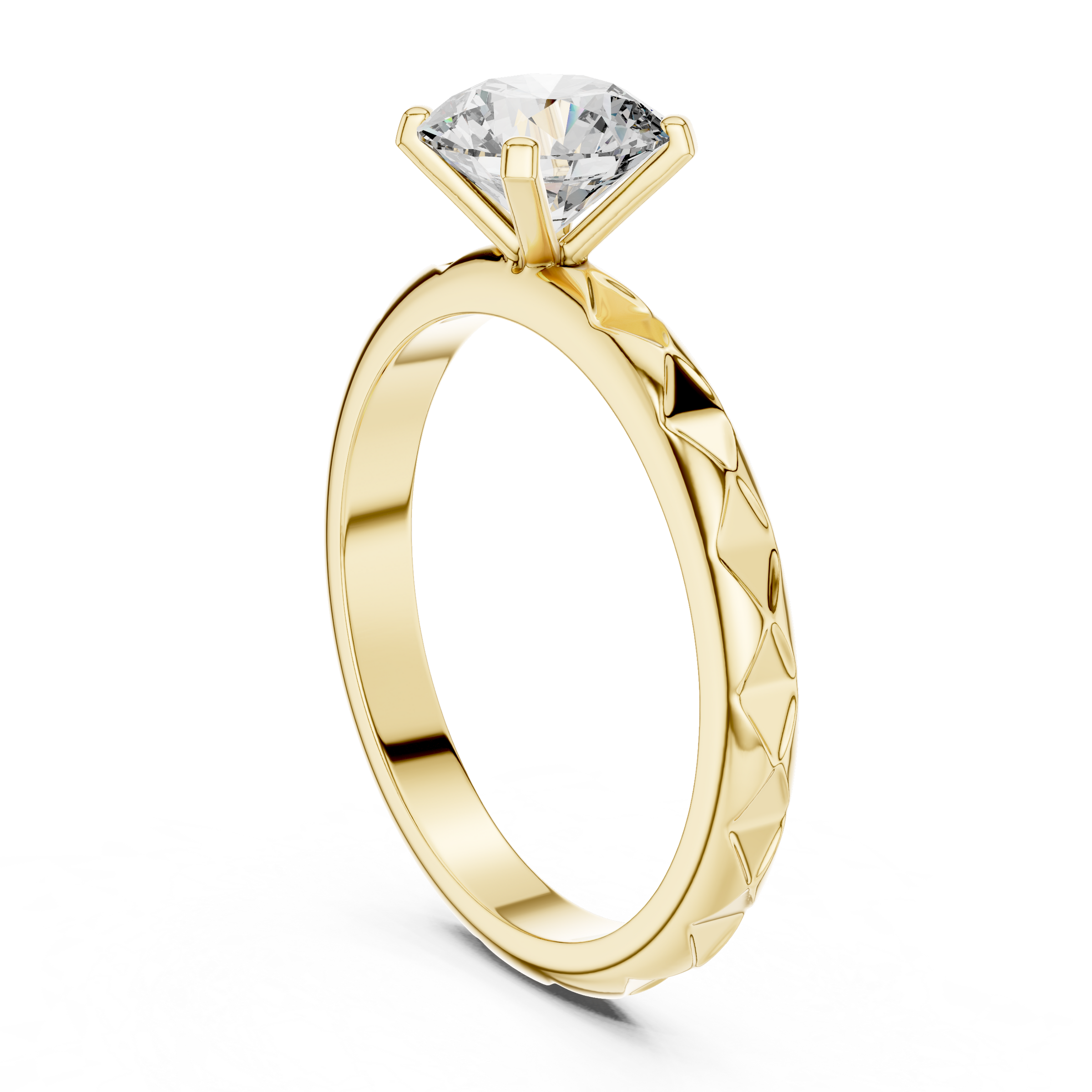 1–3 Carat Round Lab-Grown Diamond Solitaire Engagement Ring – Faceted Band, 18K Gold