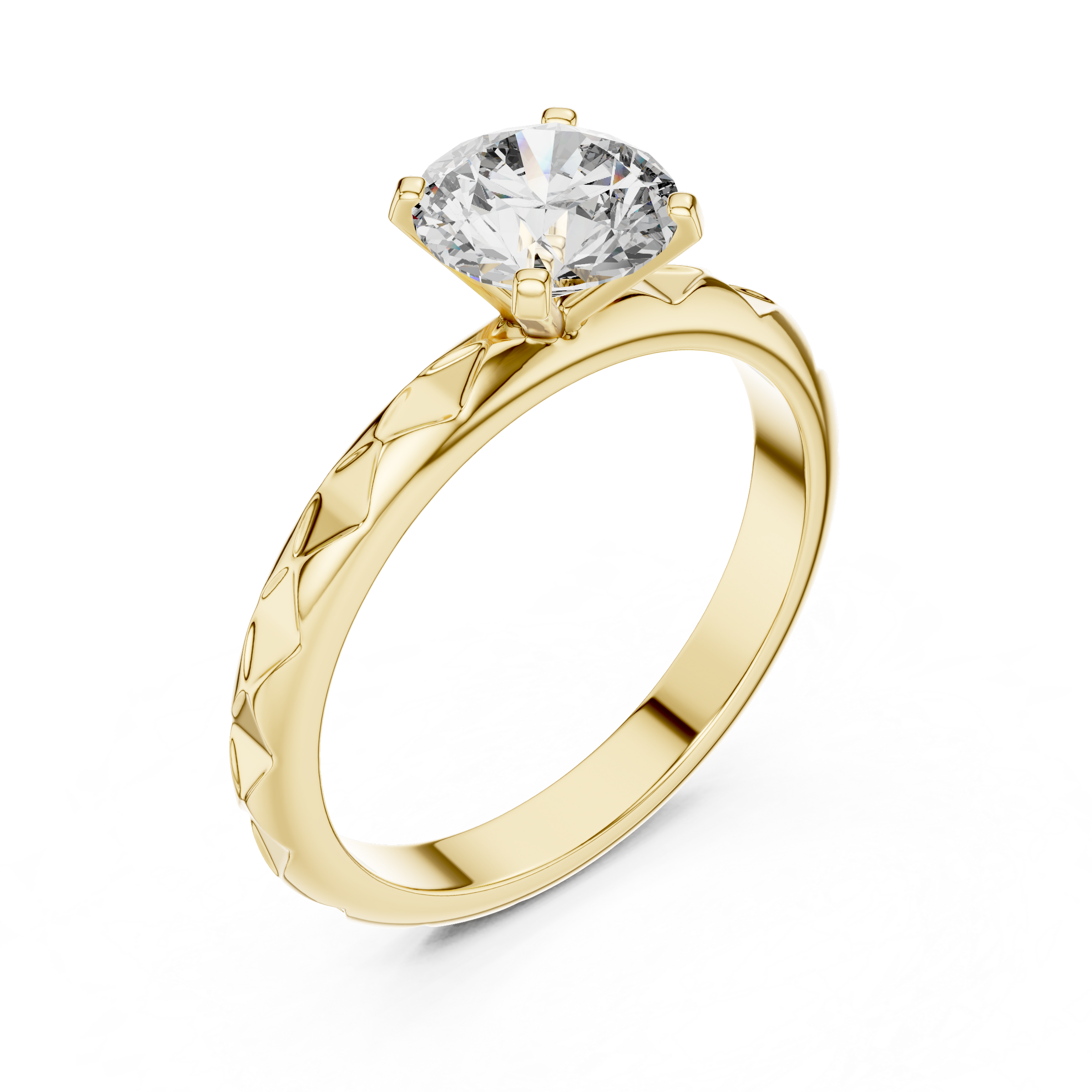 1–3 Carat Round Lab-Grown Diamond Solitaire Engagement Ring – Faceted Band, 18K Gold