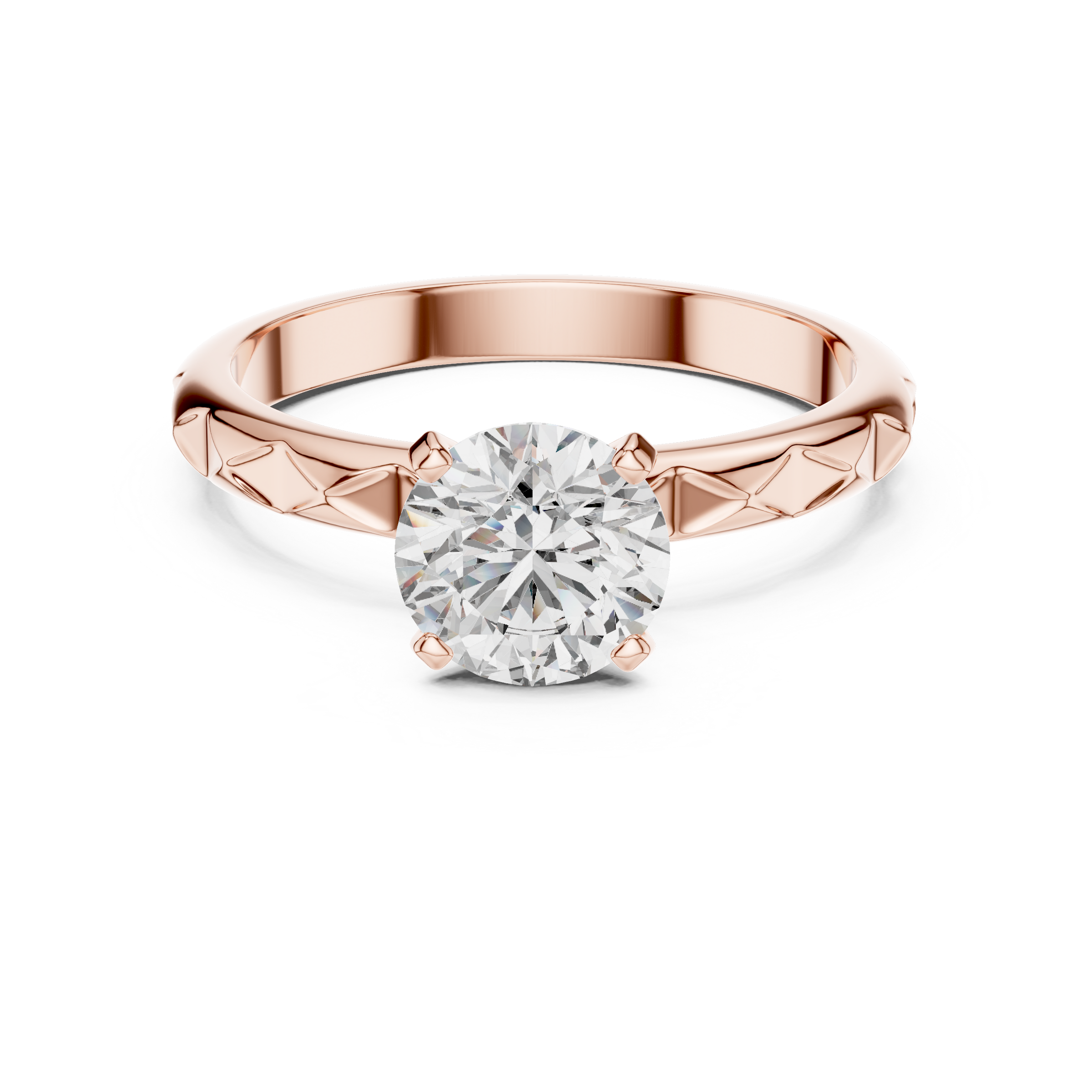 1–3 Carat Round Lab-Grown Diamond Solitaire Engagement Ring – Faceted Band, 18K Gold