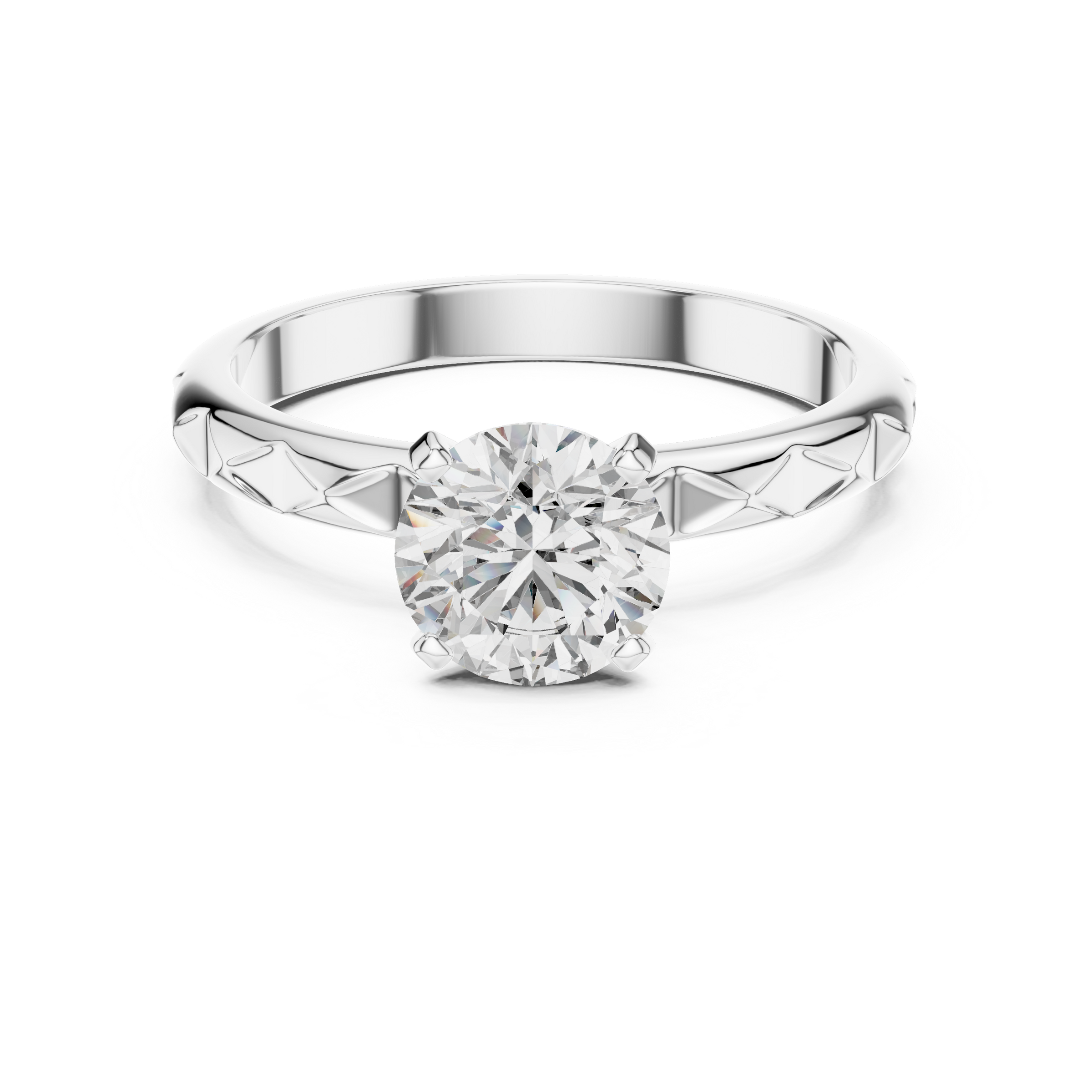 1–3 Carat Round Lab-Grown Diamond Solitaire Engagement Ring – Faceted Band, 18K Gold