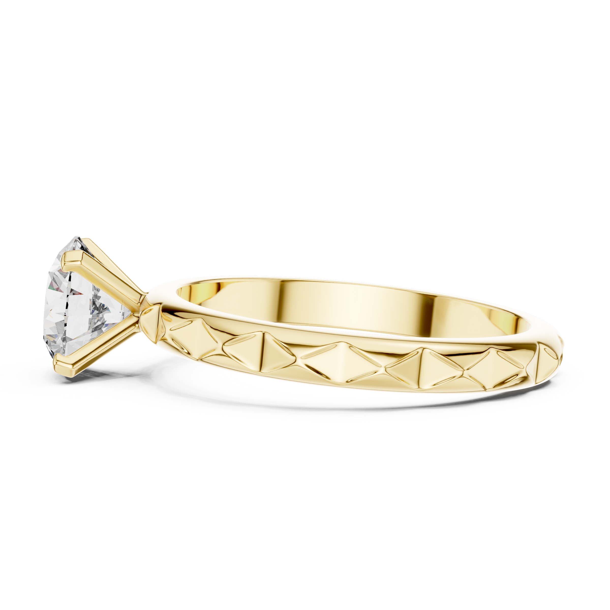 1–3 Carat Round Lab-Grown Diamond Solitaire Engagement Ring – Faceted Band, 18K Gold