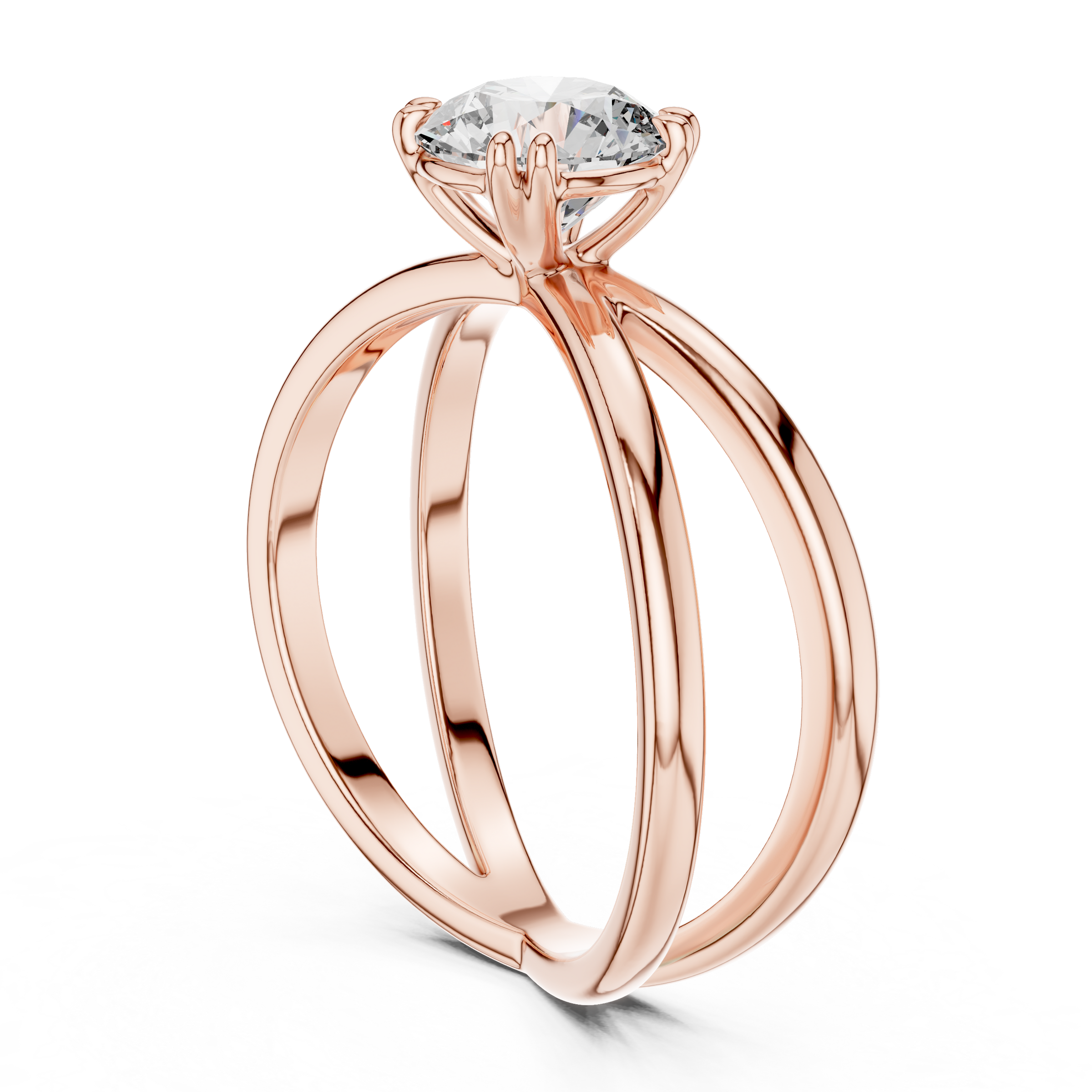1–3 Carat Round Lab-Grown Diamond Solitaire Engagement Ring – Intertwining Bands, Double Prong, 18K Gold