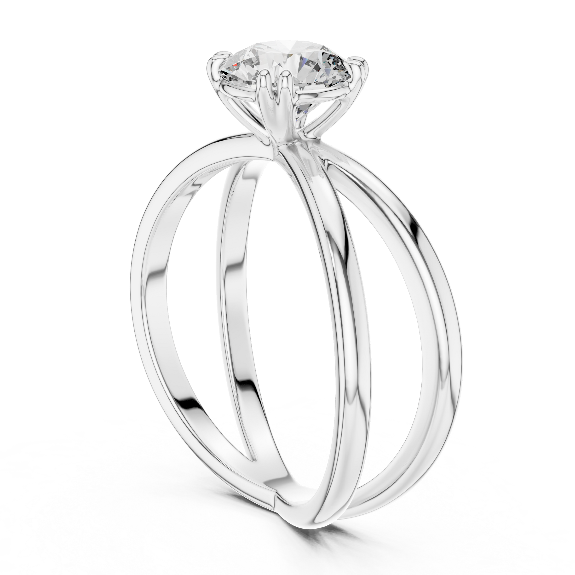 1–3 Carat Round Lab-Grown Diamond Solitaire Engagement Ring – Intertwining Bands, Double Prong, 18K Gold