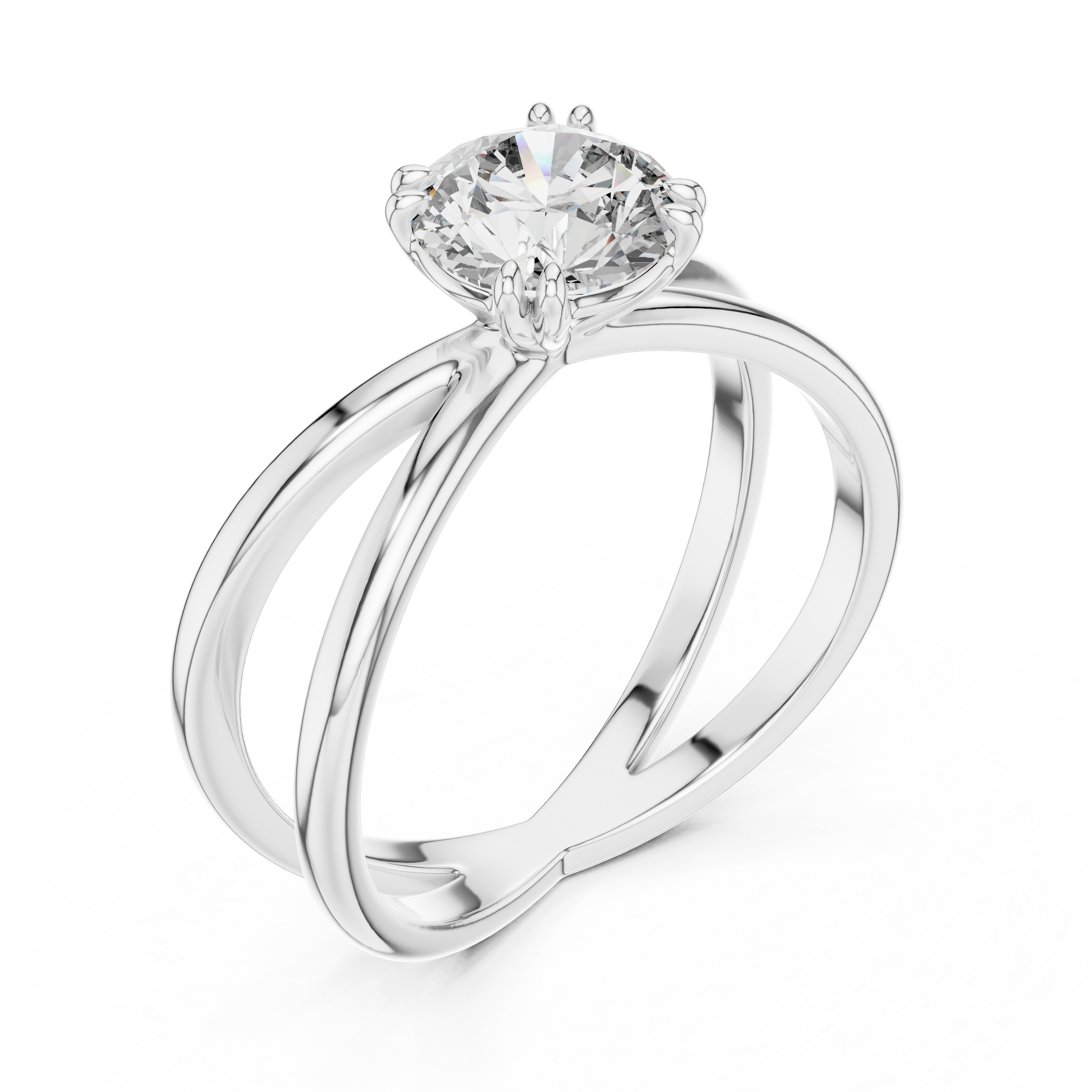 1–3 Carat Round Lab-Grown Diamond Solitaire Engagement Ring – Intertwining Bands, Double Prong, 18K Gold