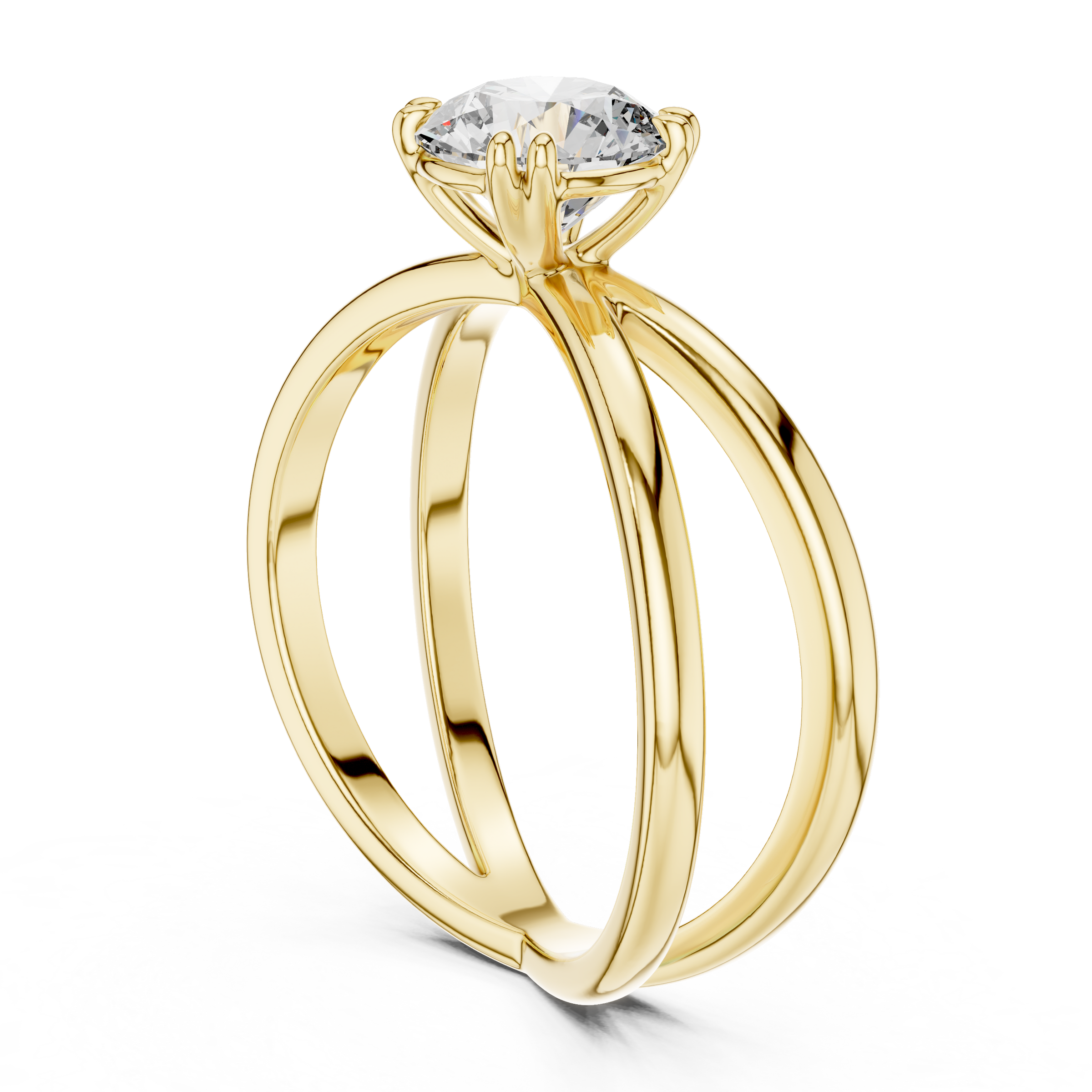 1–3 Carat Round Lab-Grown Diamond Solitaire Engagement Ring – Intertwining Bands, Double Prong, 18K Gold