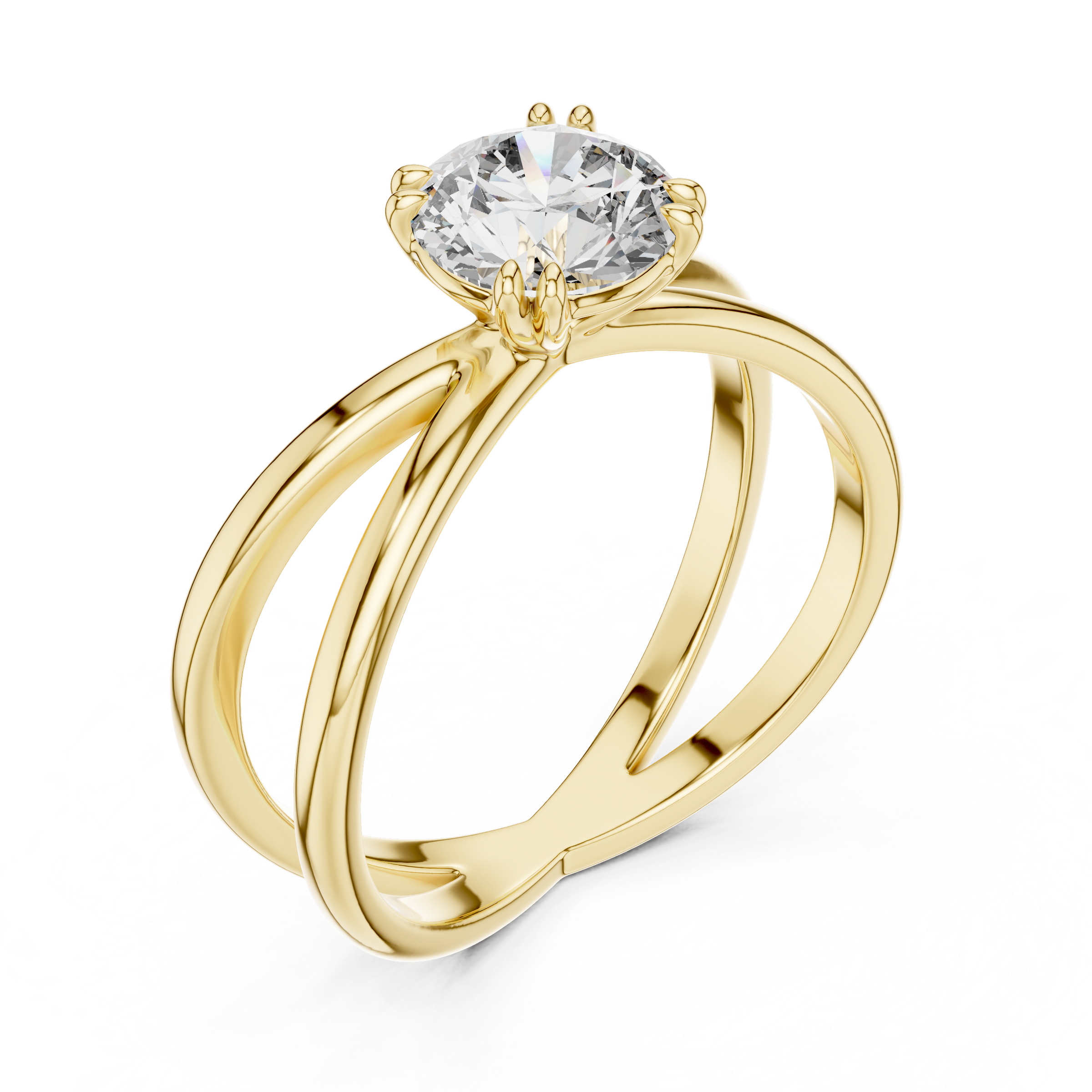 1–3 Carat Round Lab-Grown Diamond Solitaire Engagement Ring – Intertwining Bands, Double Prong, 18K Gold