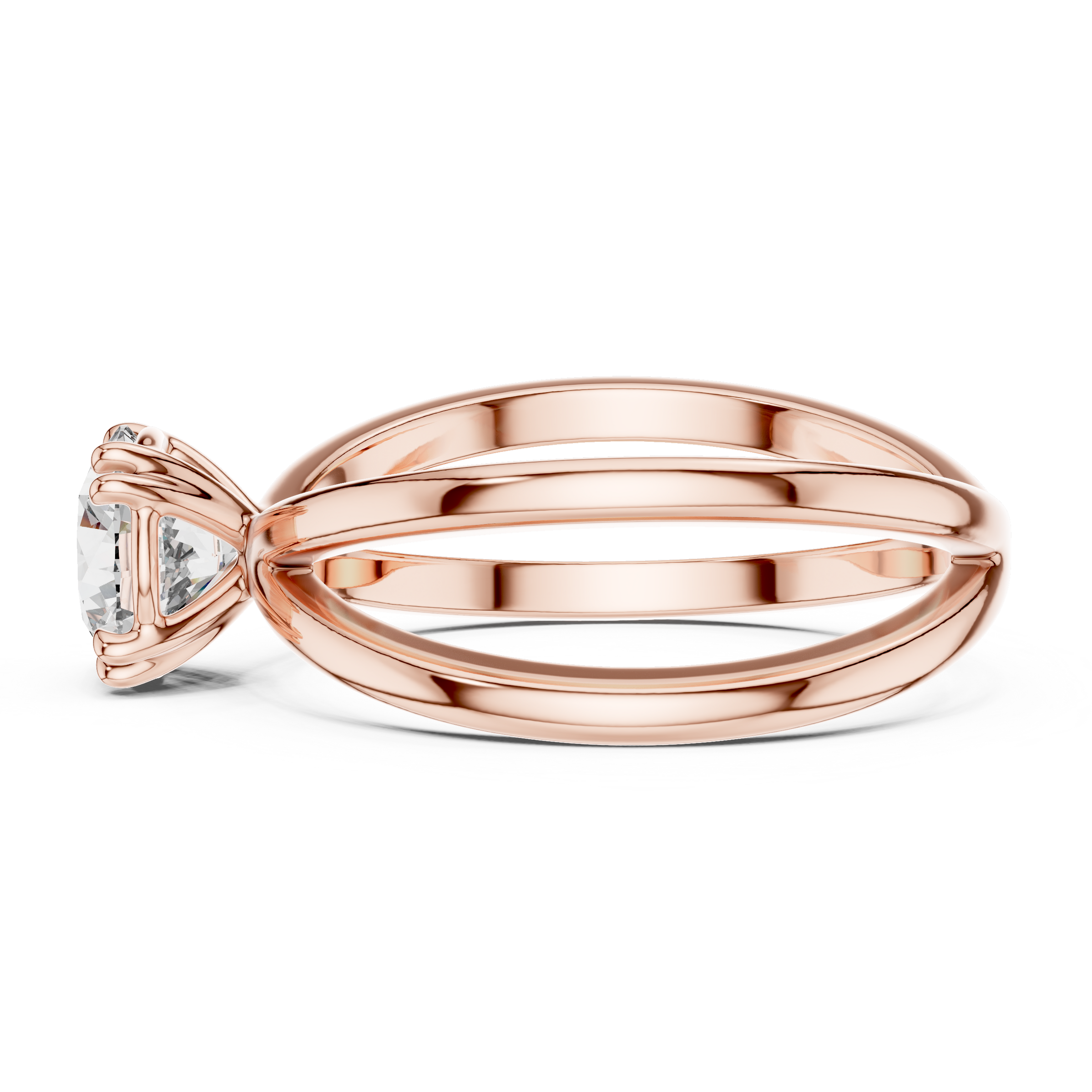 1–3 Carat Round Lab-Grown Diamond Solitaire Engagement Ring – Intertwining Bands, Double Prong, 18K Gold