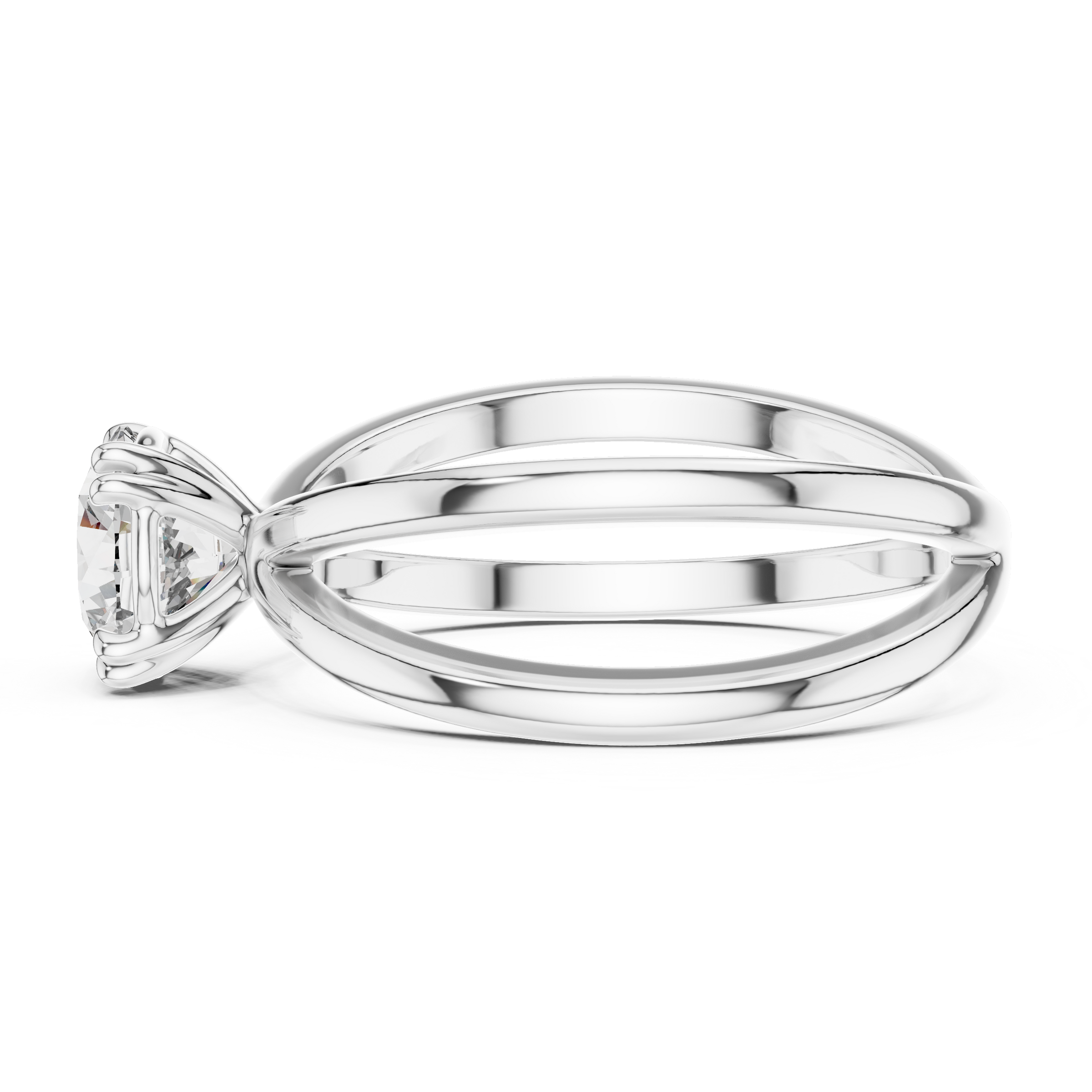 1–3 Carat Round Lab-Grown Diamond Solitaire Engagement Ring – Intertwining Bands, Double Prong, 18K Gold