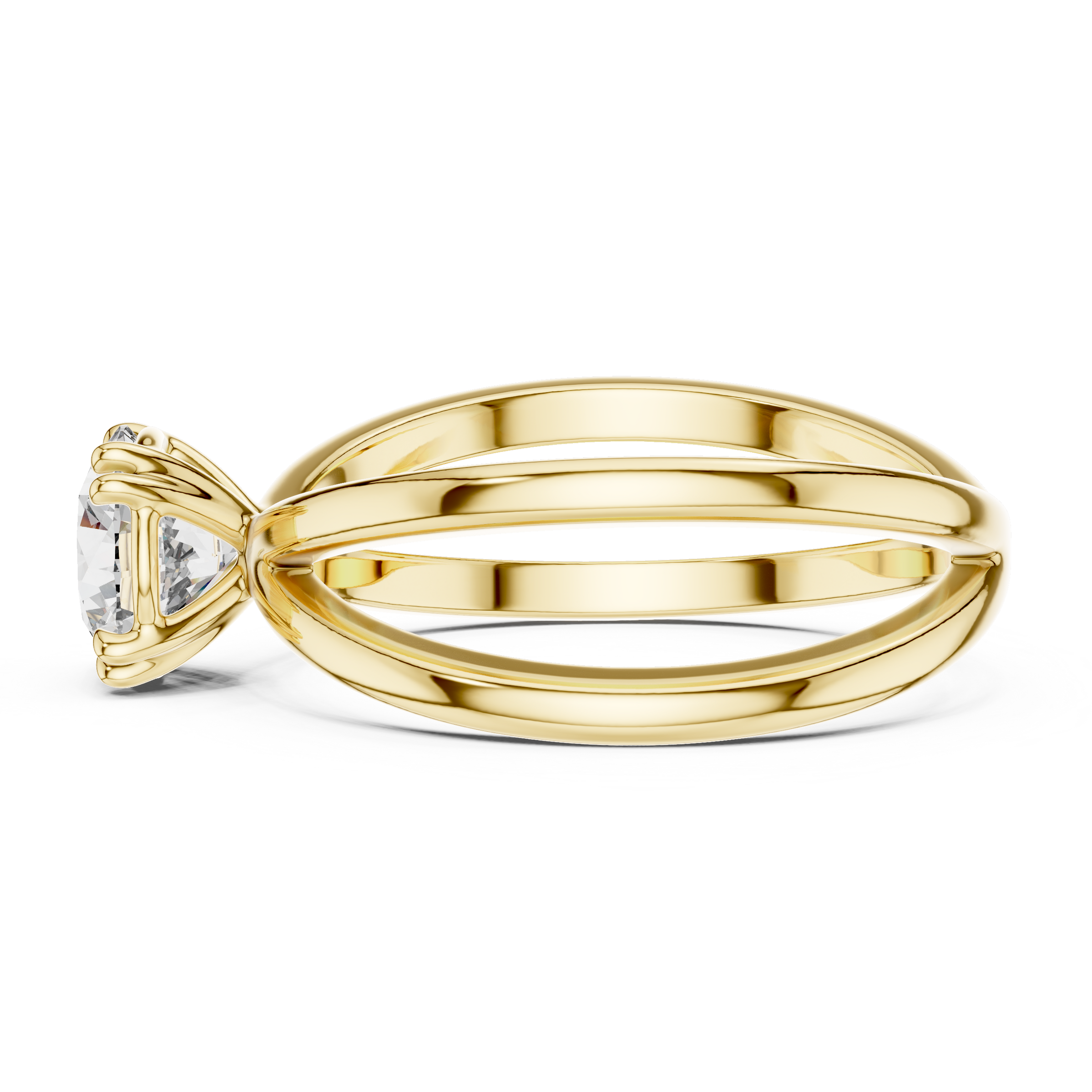 1–3 Carat Round Lab-Grown Diamond Solitaire Engagement Ring – Intertwining Bands, Double Prong, 18K Gold