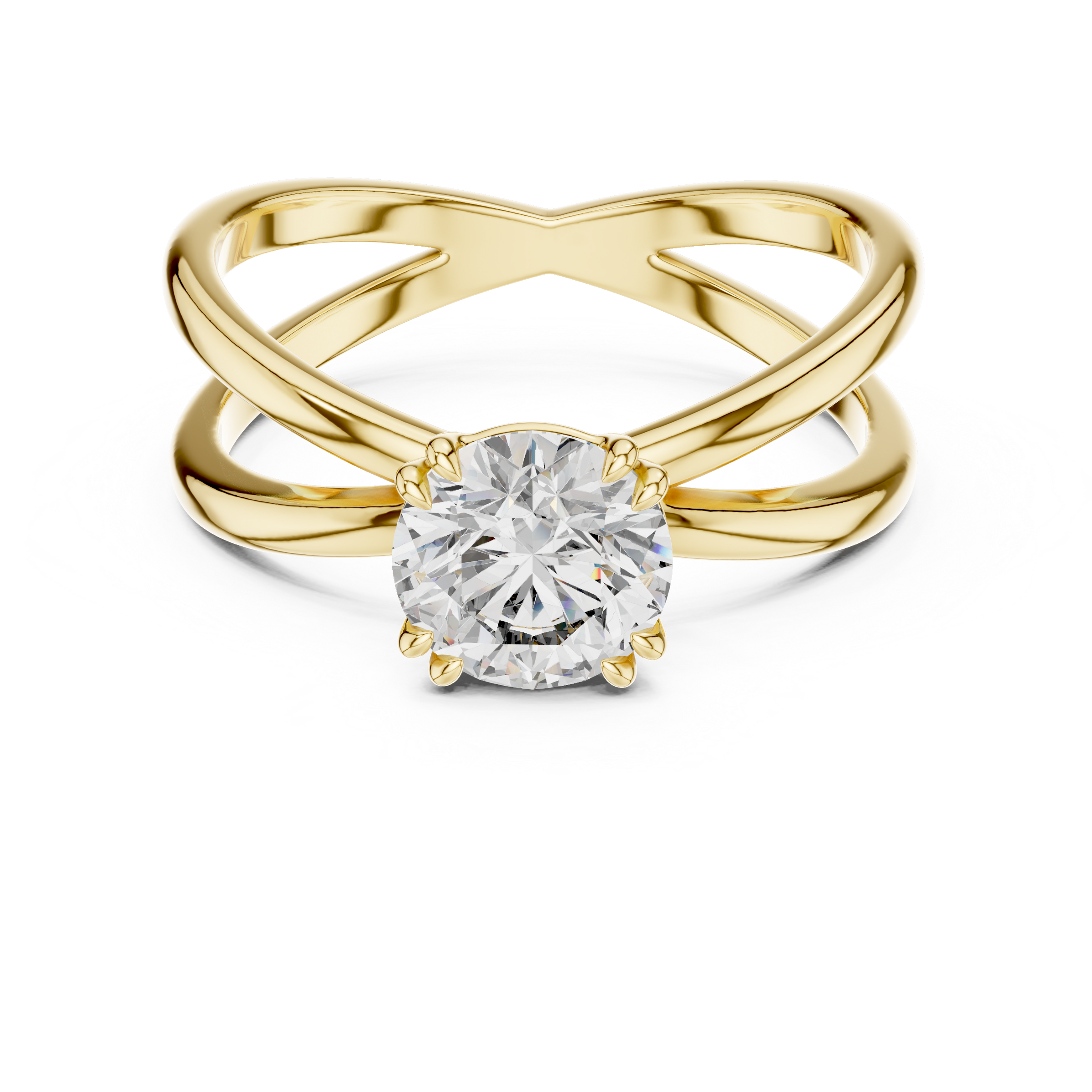 1–3 Carat Round Lab-Grown Diamond Solitaire Engagement Ring – Intertwining Bands, Double Prong, 18K Gold