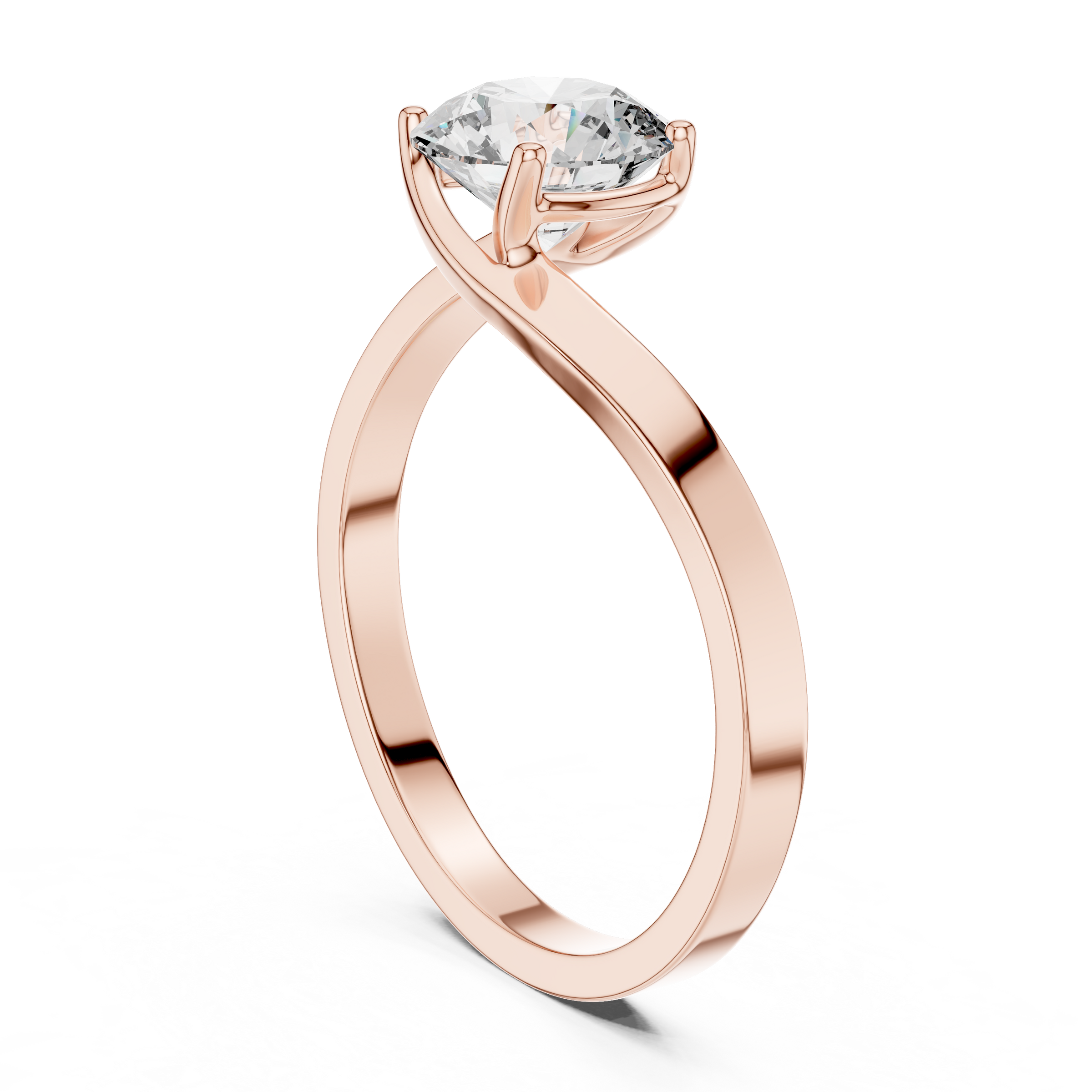 1–3 Carat Round Lab-Grown Diamond Solitaire Engagement Ring – Wave Plain Band, 18K Gold
