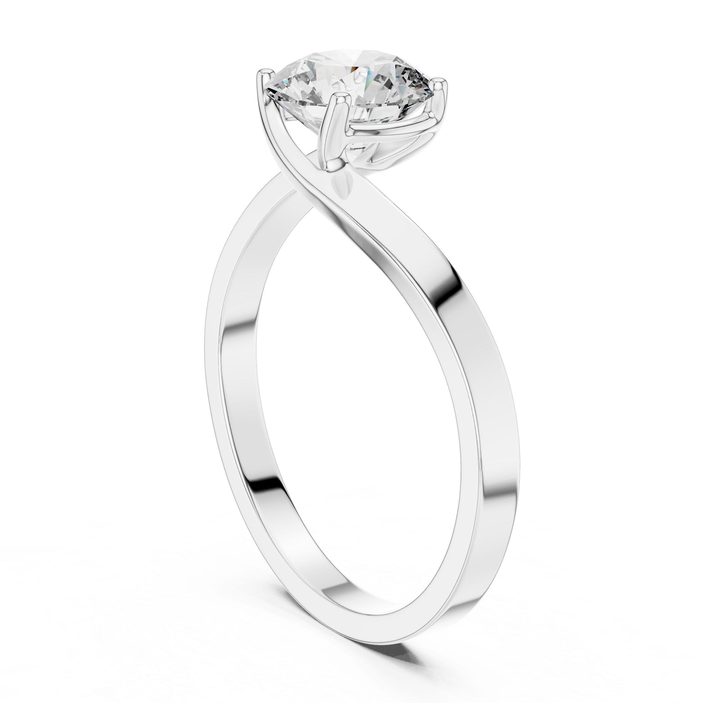 1–3 Carat Round Lab-Grown Diamond Solitaire Engagement Ring – Wave Plain Band, 18K Gold