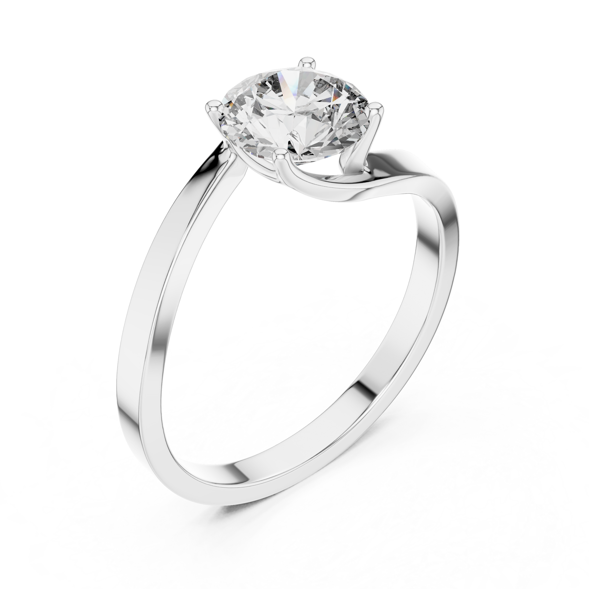 1–3 Carat Round Lab-Grown Diamond Solitaire Engagement Ring – Wave Plain Band, 18K Gold