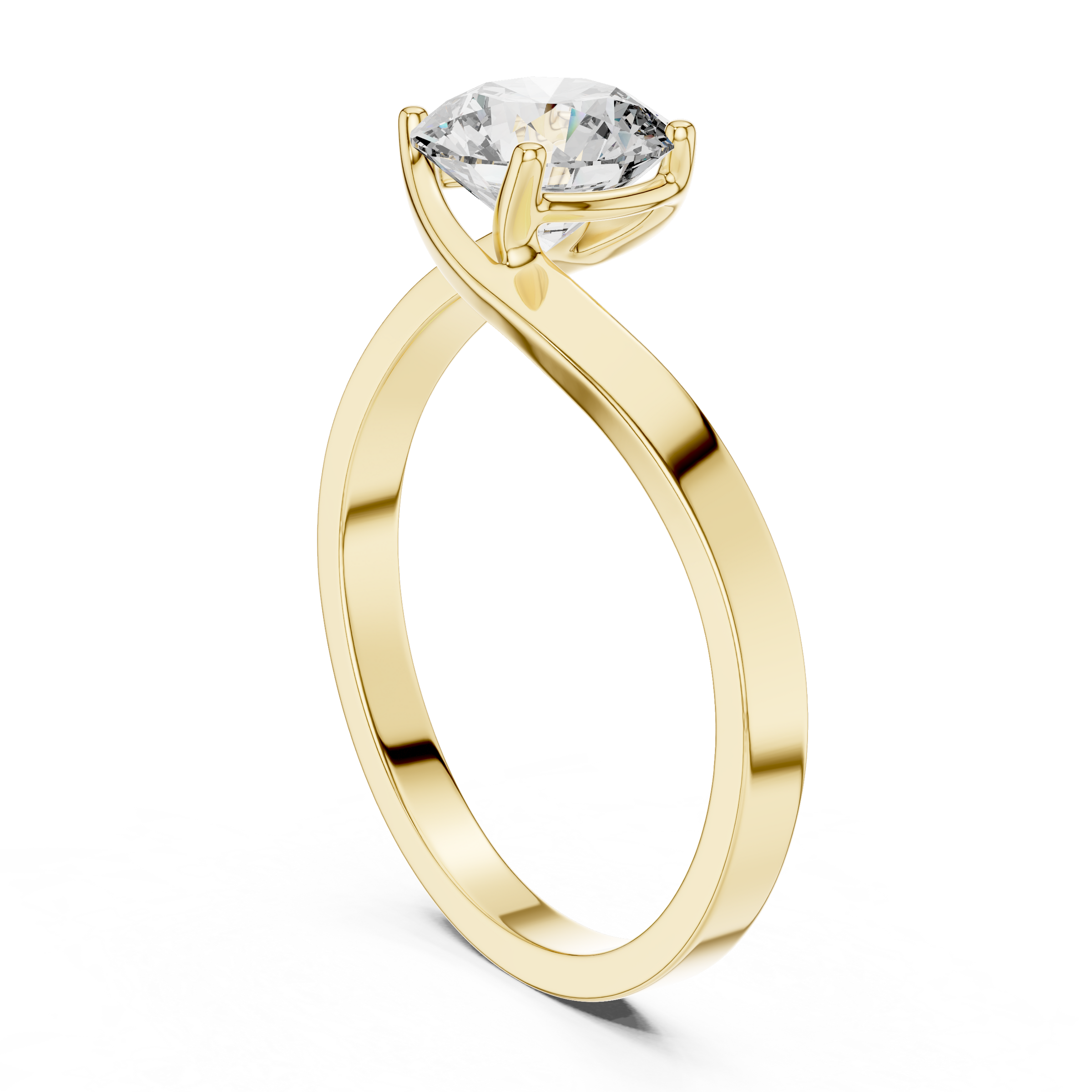 1–3 Carat Round Lab-Grown Diamond Solitaire Engagement Ring – Wave Plain Band, 18K Gold