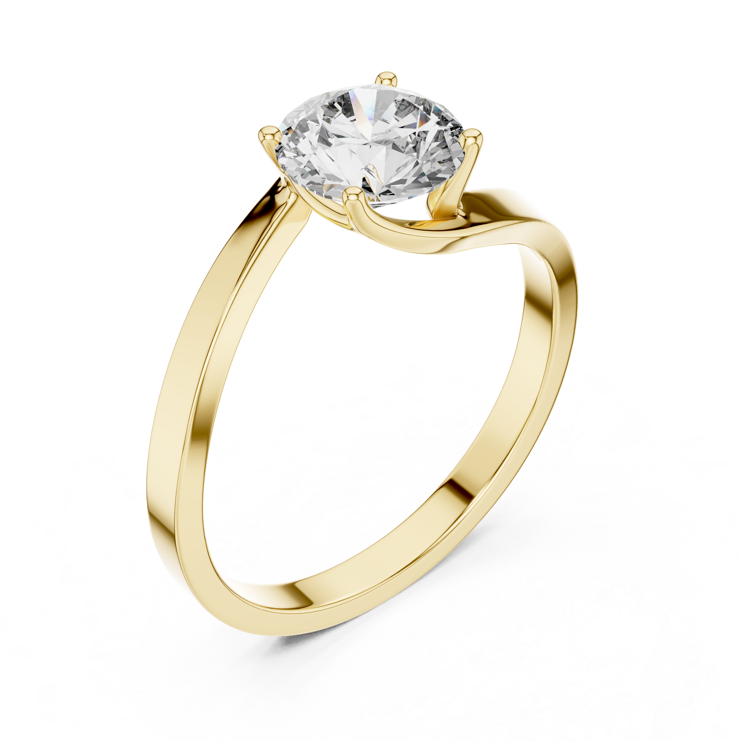 1–3 Carat Round Lab-Grown Diamond Solitaire Engagement Ring – Wave Plain Band, 18K Gold