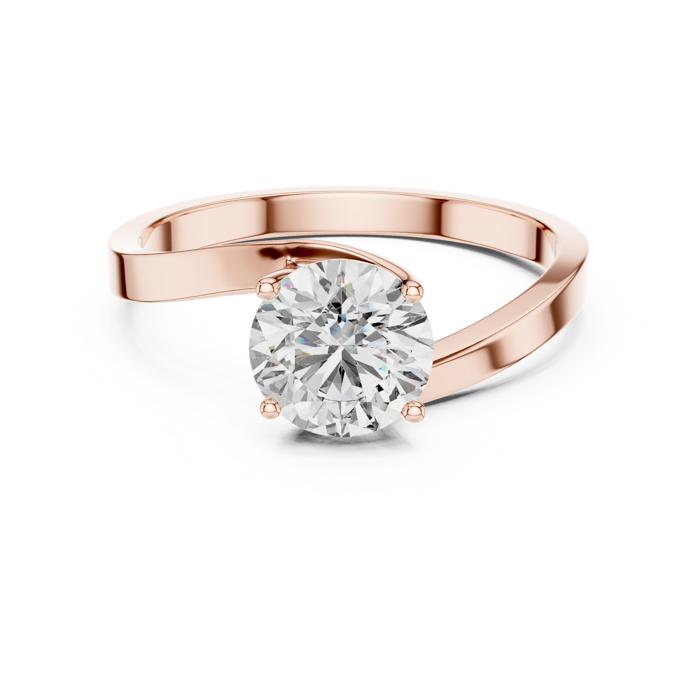 1–3 Carat Round Lab-Grown Diamond Solitaire Engagement Ring – Wave Plain Band, 18K Gold