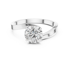 1–3 Carat Round Lab-Grown Diamond Solitaire Engagement Ring – Wave Plain Band, 18K Gold