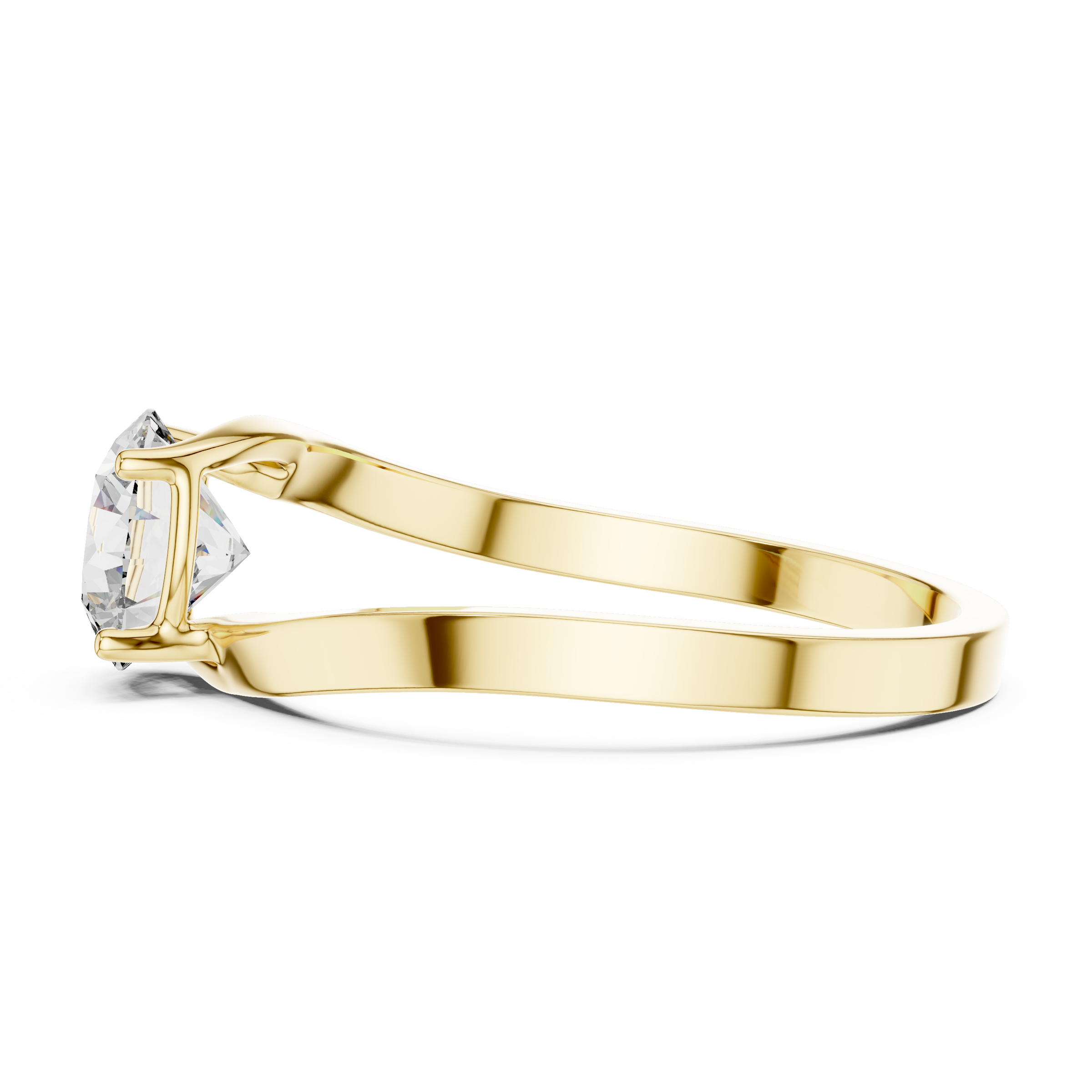 1–3 Carat Round Lab-Grown Diamond Solitaire Engagement Ring – Wave Plain Band, 18K Gold