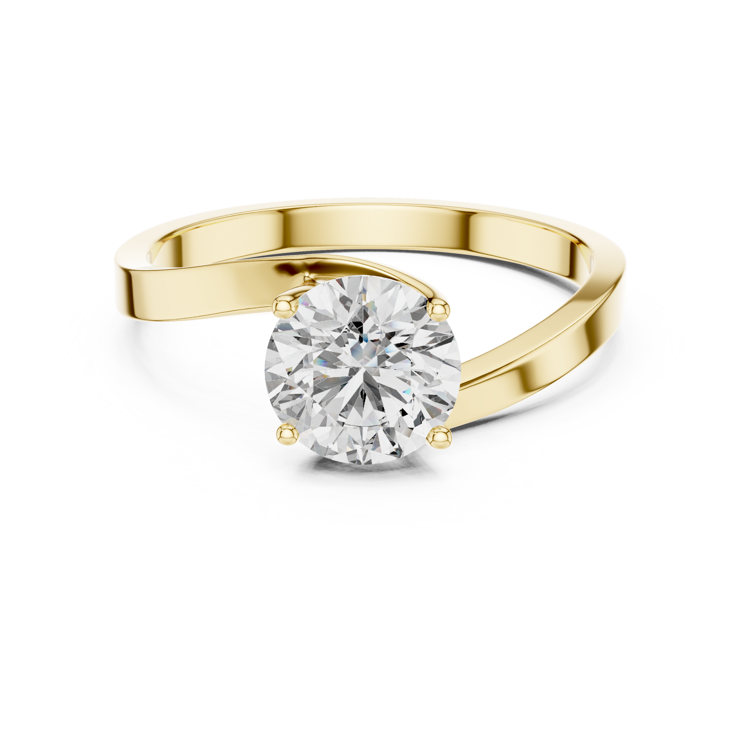1–3 Carat Round Lab-Grown Diamond Solitaire Engagement Ring – Wave Plain Band, 18K Gold