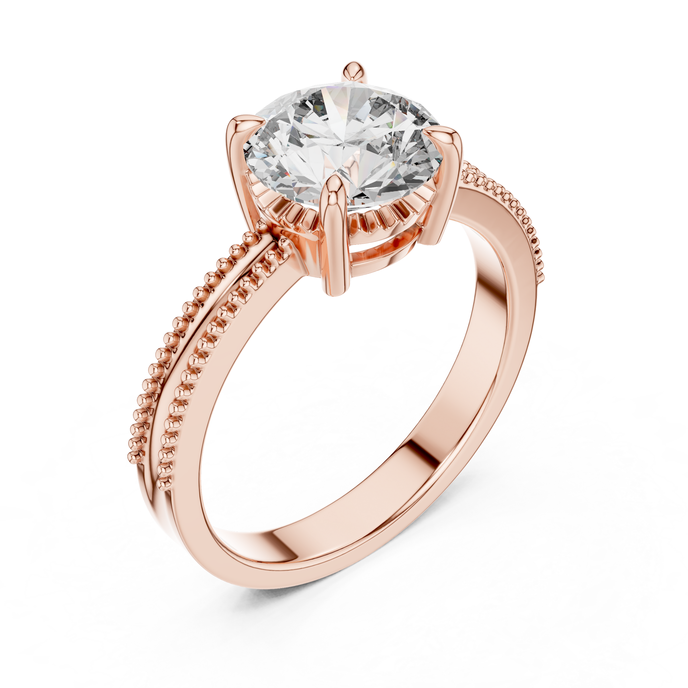 1–3 Carat Round Lab-Grown Diamond Solitaire Engagement Ring – Four-Prong Setting, 18K Gold