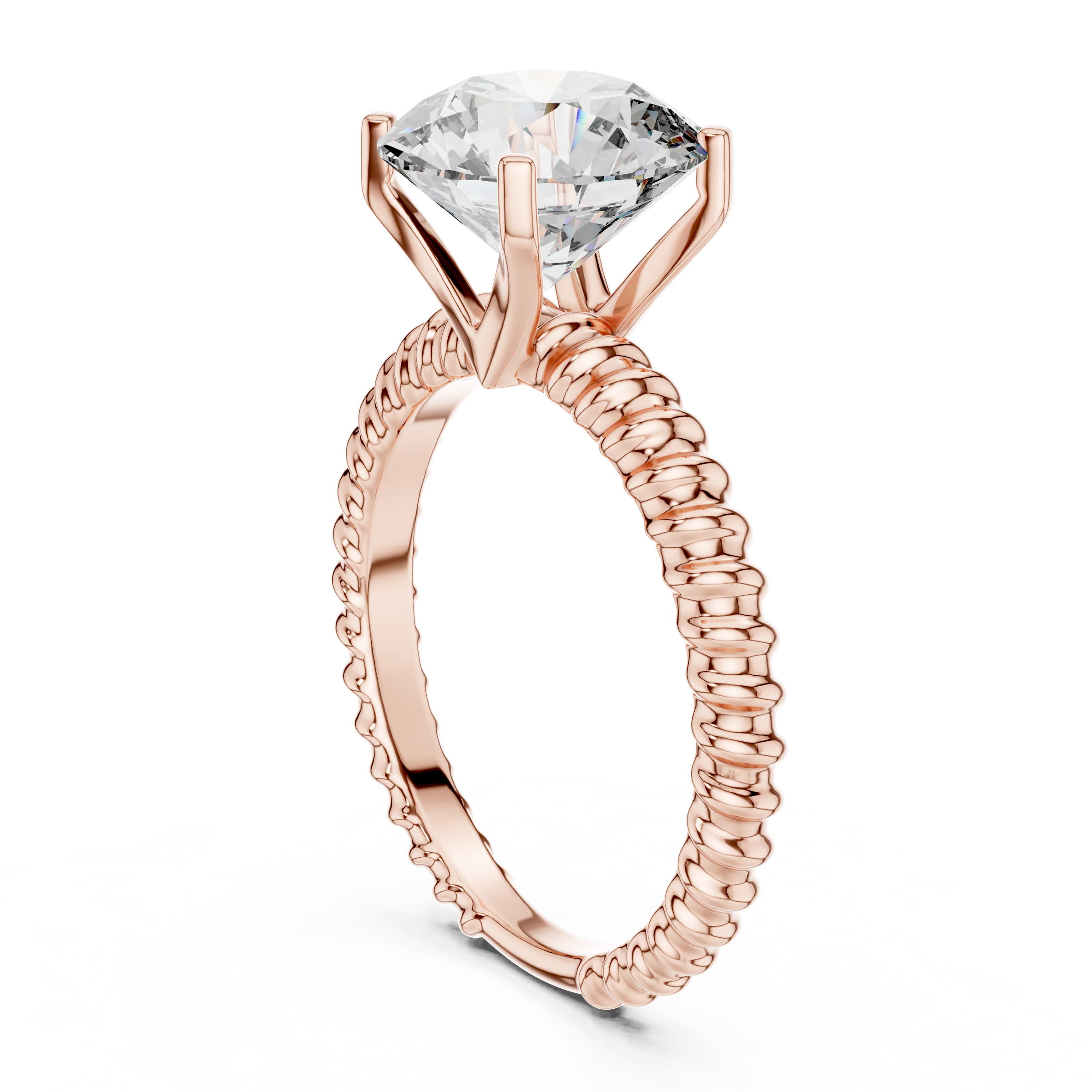1–3 Carat Round Lab-Grown Diamond Solitaire Engagement Ring – Rope Band, Four-Prong Setting, 18K Gold