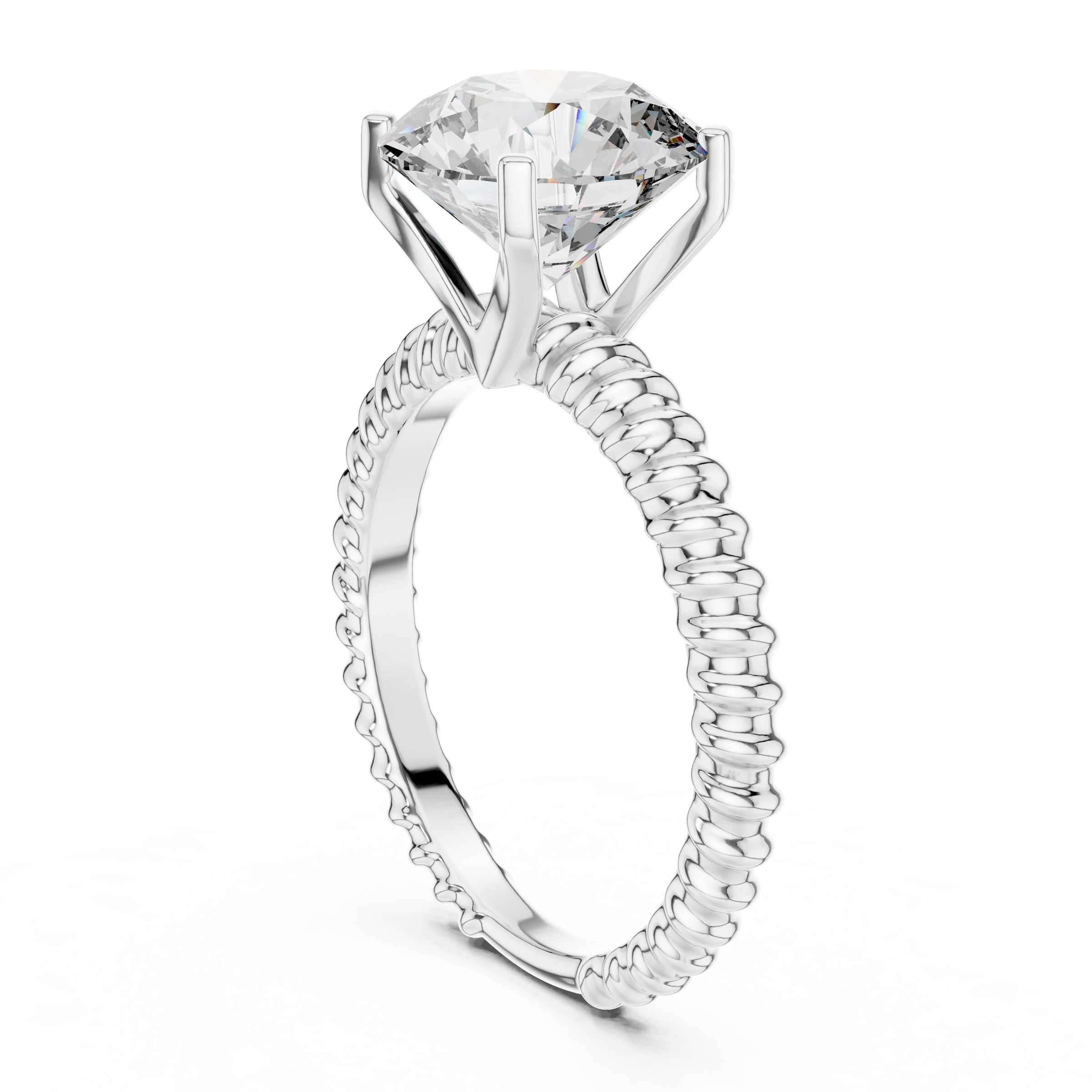 1–3 Carat Round Lab-Grown Diamond Solitaire Engagement Ring – Rope Band, Four-Prong Setting, 18K Gold