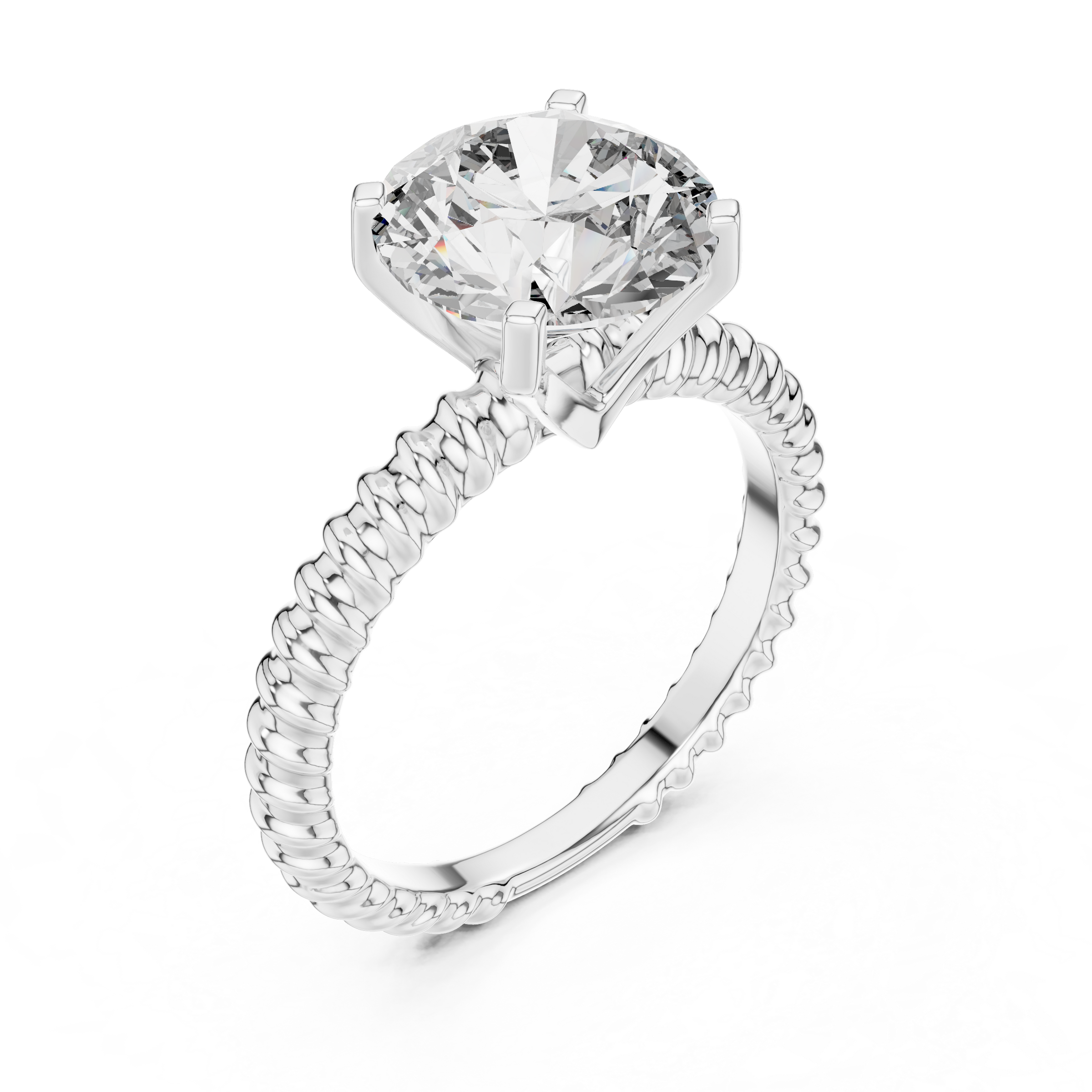 1–3 Carat Round Lab-Grown Diamond Solitaire Engagement Ring – Rope Band, Four-Prong Setting, 18K Gold