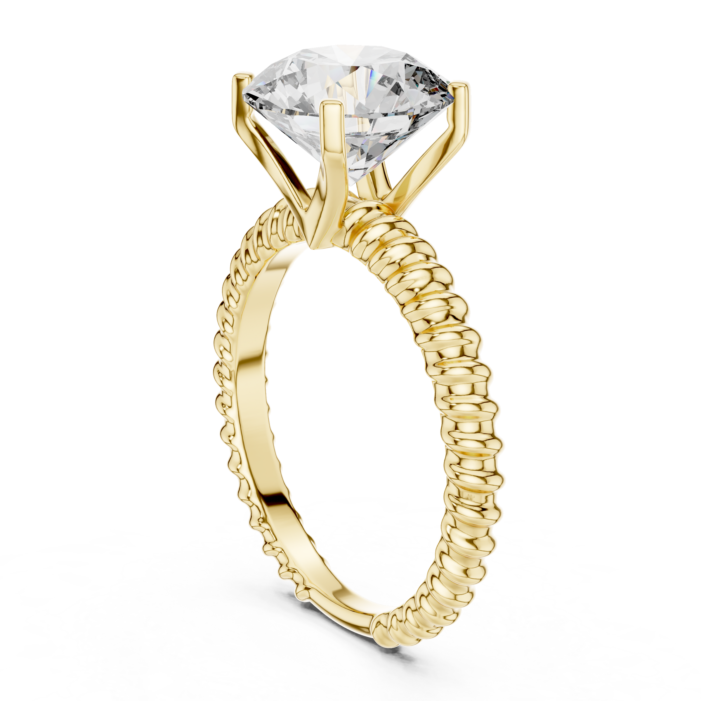 1–3 Carat Round Lab-Grown Diamond Solitaire Engagement Ring – Rope Band, Four-Prong Setting, 18K Gold