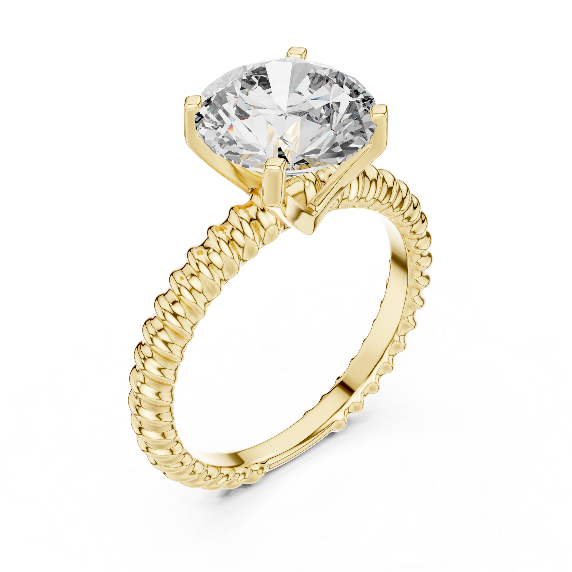 1–3 Carat Round Lab-Grown Diamond Solitaire Engagement Ring – Rope Band, Four-Prong Setting, 18K Gold