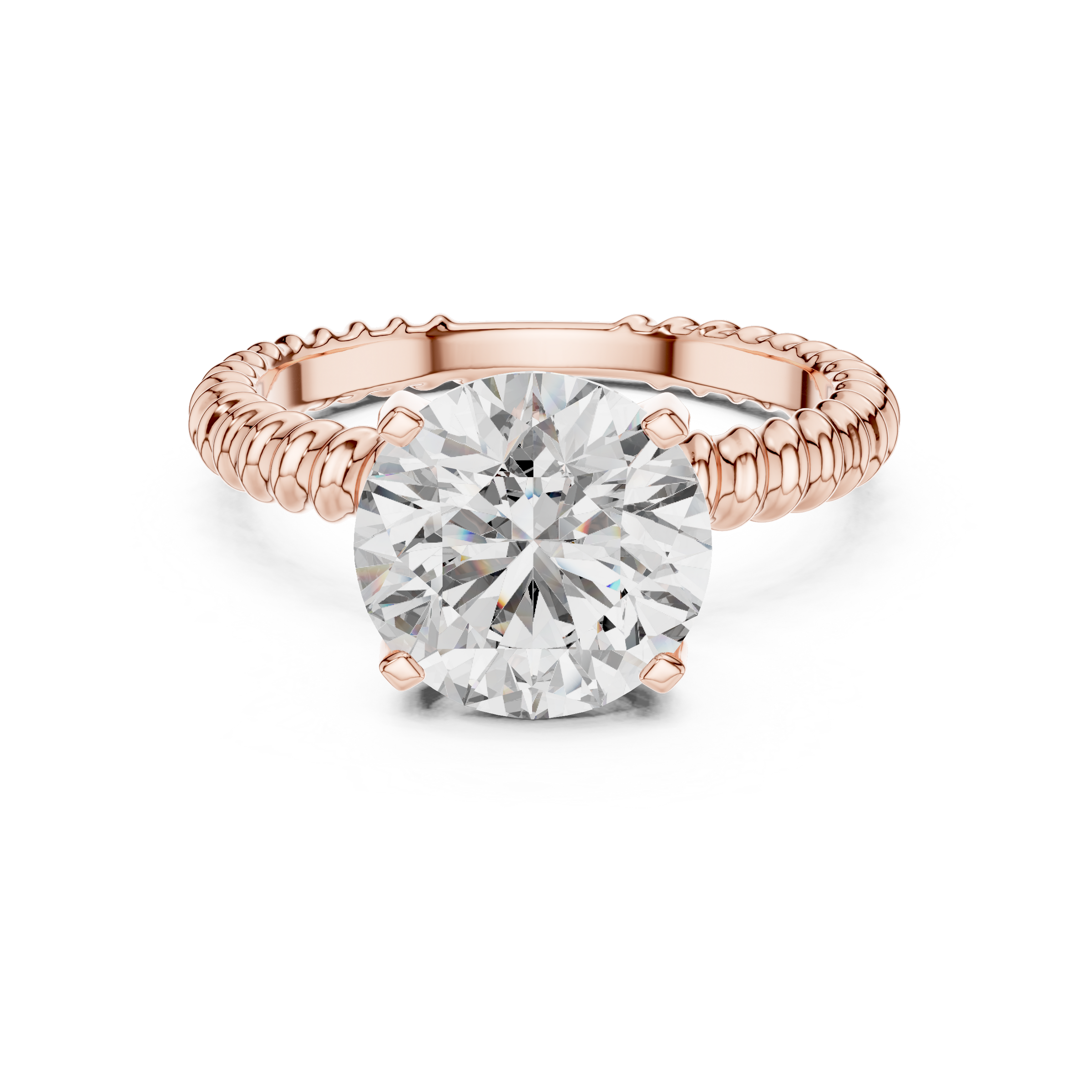1–3 Carat Round Lab-Grown Diamond Solitaire Engagement Ring – Rope Band, Four-Prong Setting, 18K Gold