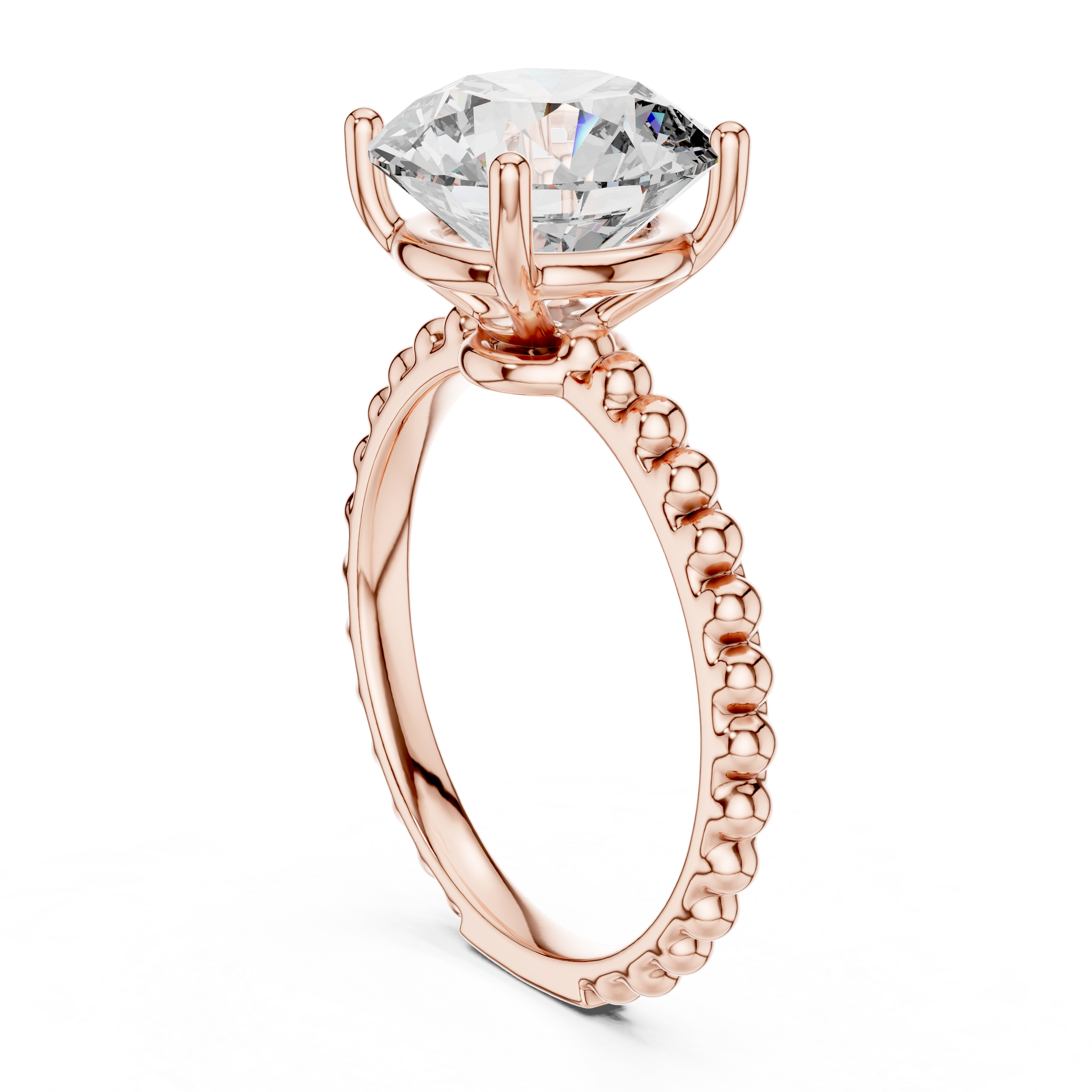 1–3 Carat Round Lab-Grown Diamond Solitaire Engagement Ring – Bubble and Bead Band Setting, 18K Gold