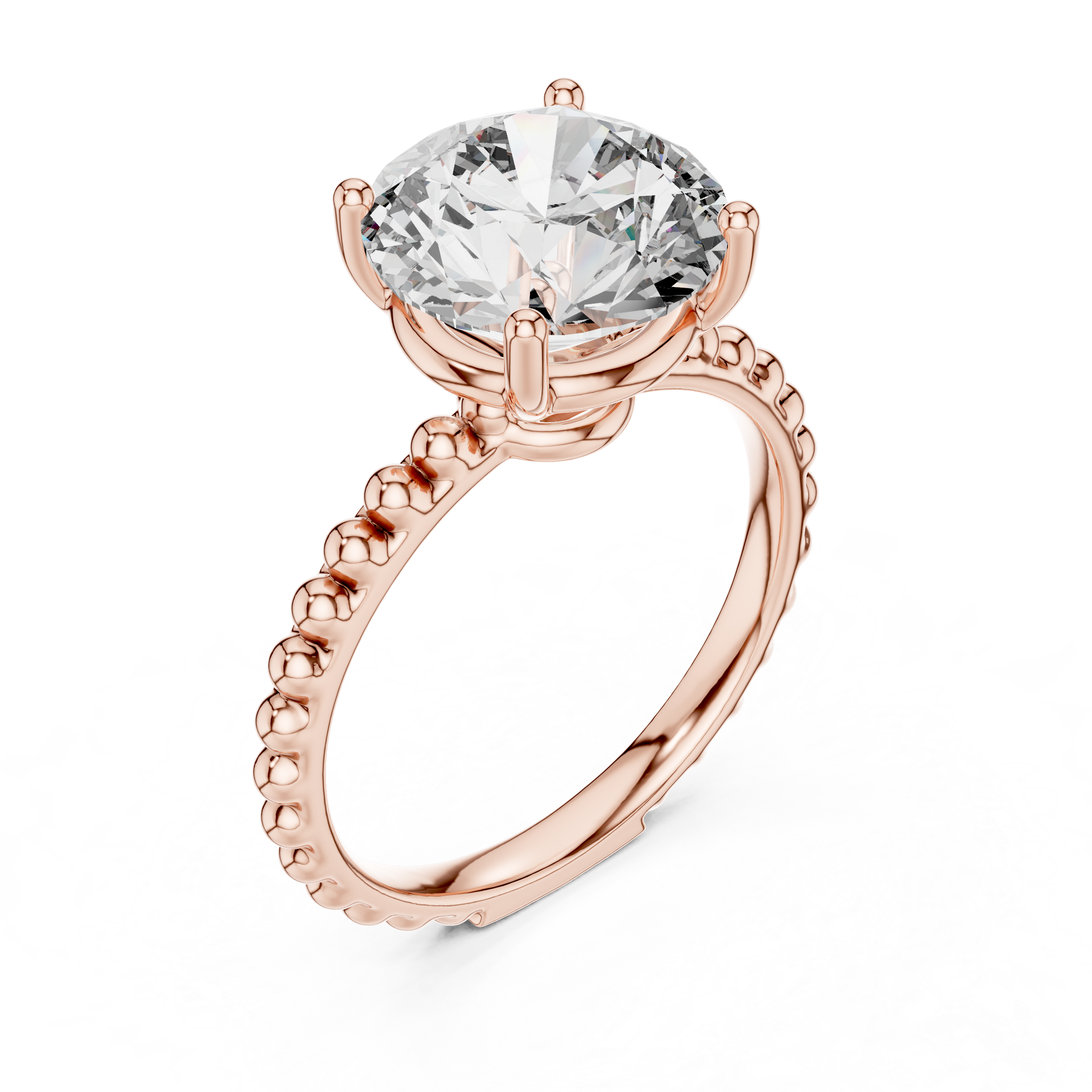 1–3 Carat Round Lab-Grown Diamond Solitaire Engagement Ring – Bubble and Bead Band Setting, 18K Gold