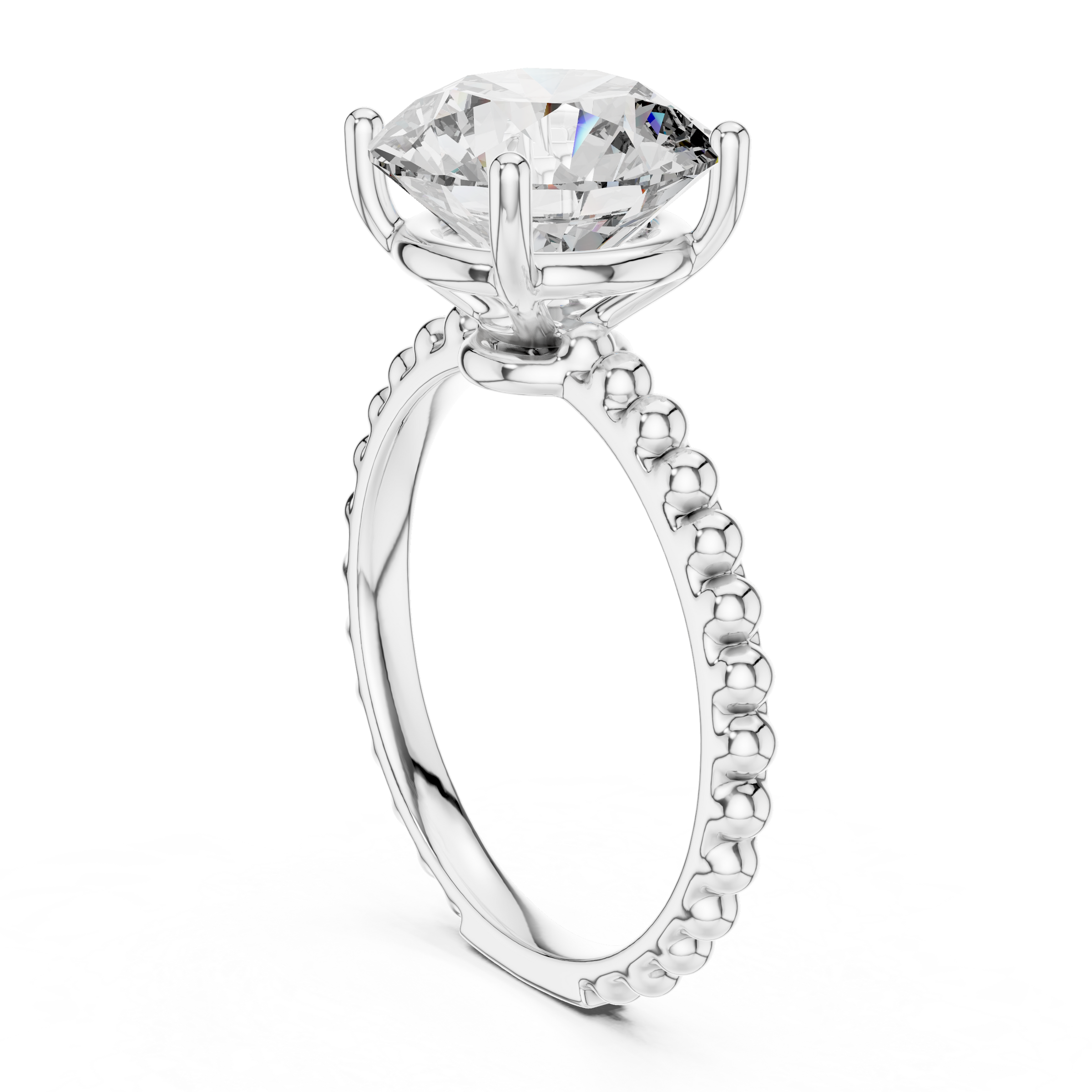 1–3 Carat Round Lab-Grown Diamond Solitaire Engagement Ring – Bubble and Bead Band Setting, 18K Gold