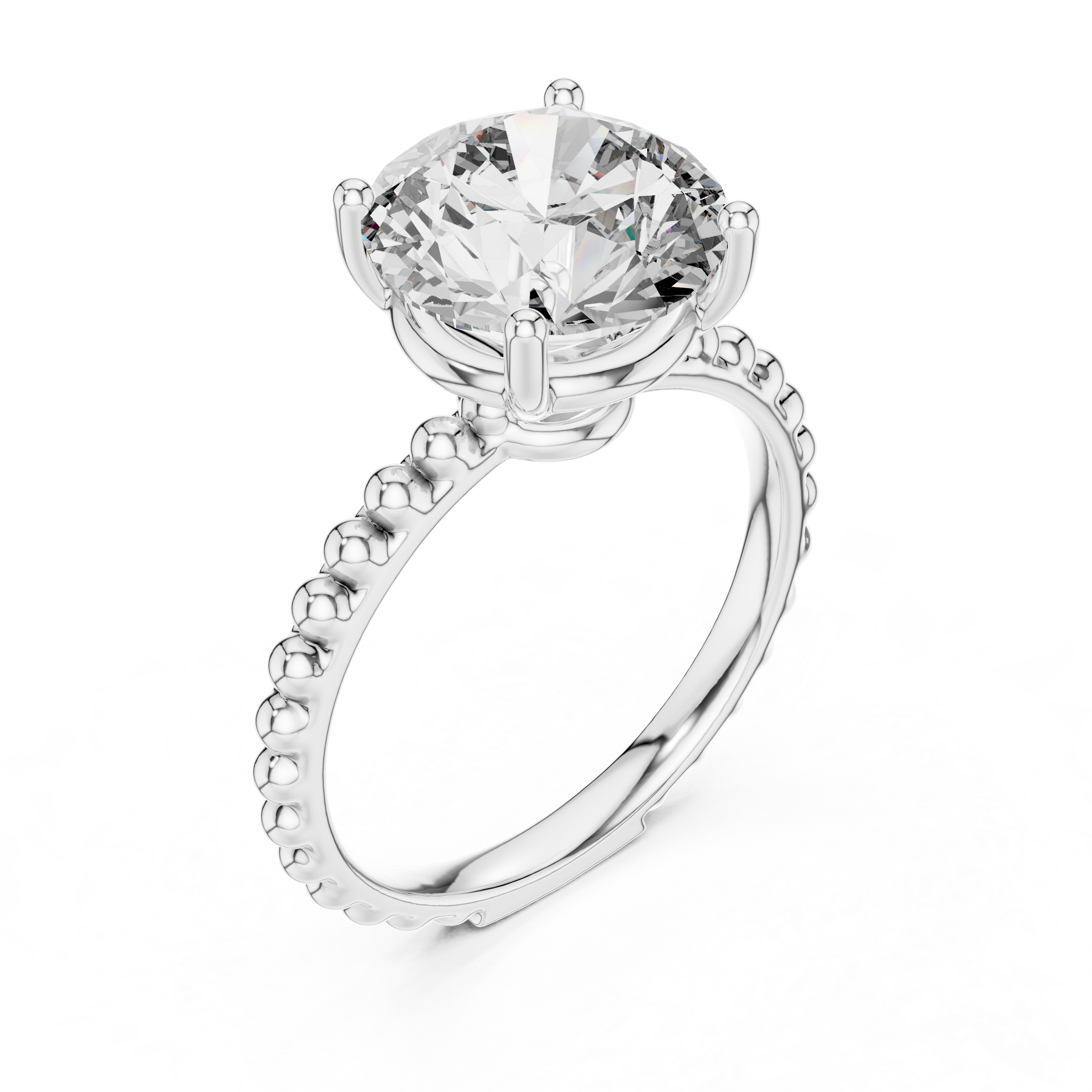 1–3 Carat Round Lab-Grown Diamond Solitaire Engagement Ring – Bubble and Bead Band Setting, 18K Gold