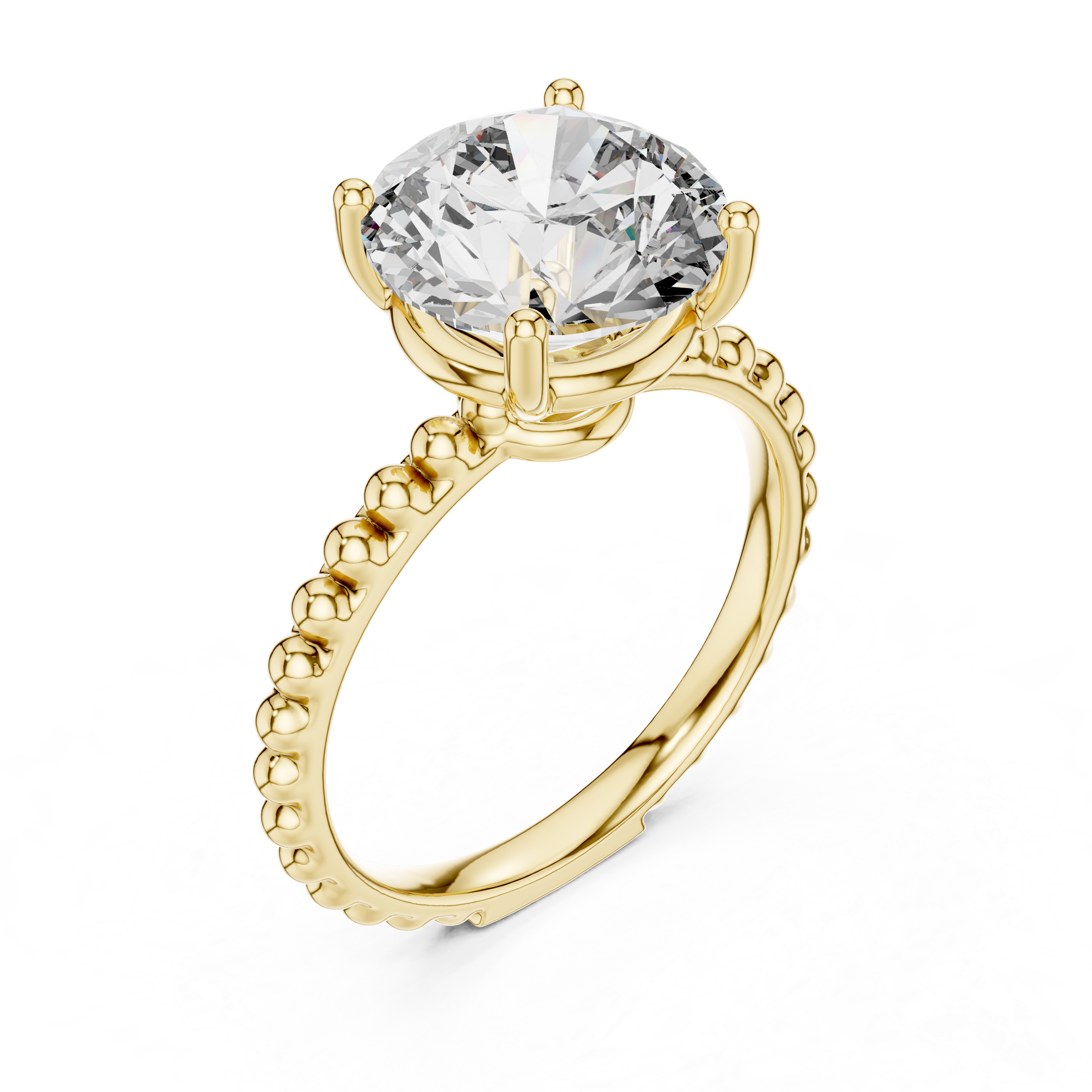 1–3 Carat Round Lab-Grown Diamond Solitaire Engagement Ring – Bubble and Bead Band Setting, 18K Gold