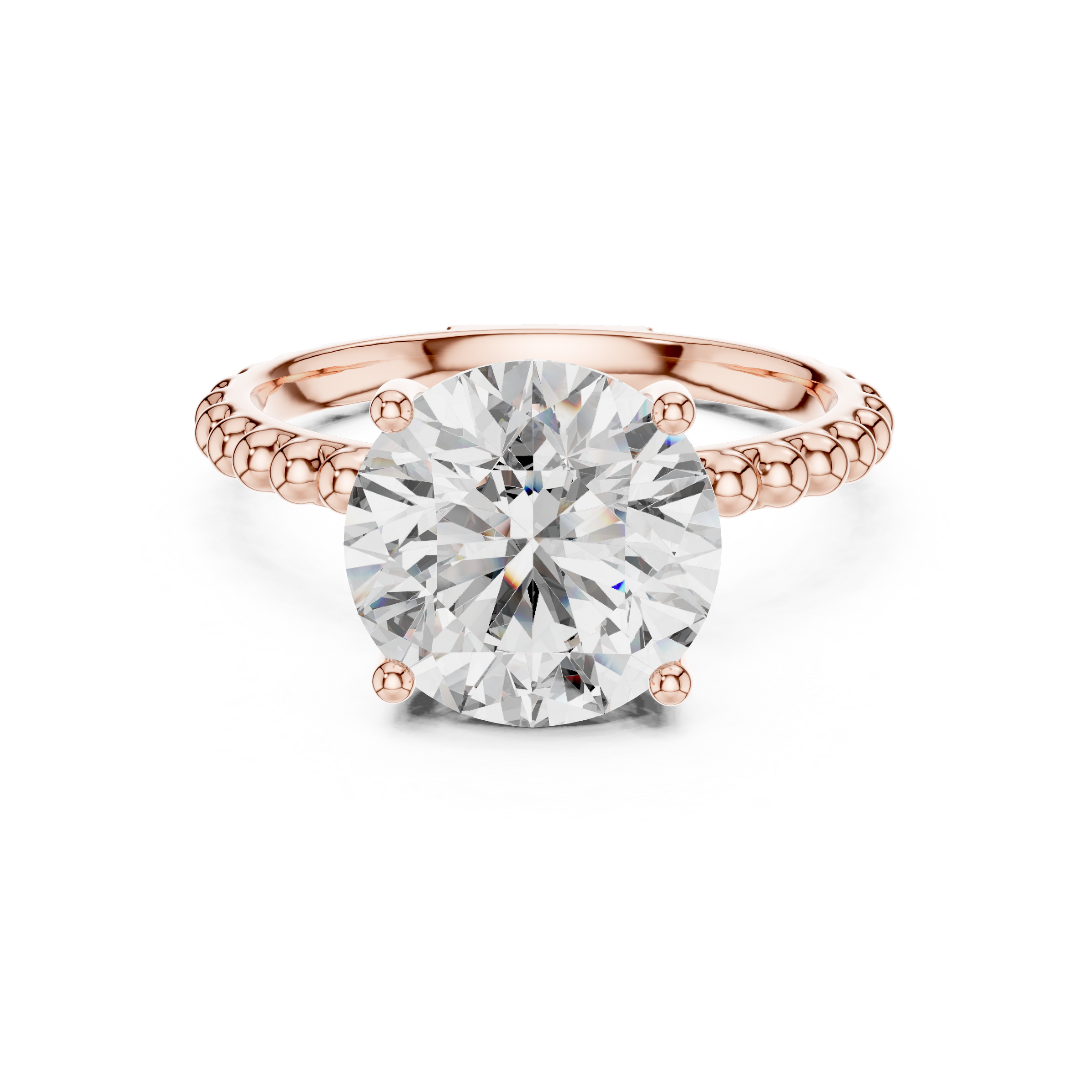 1–3 Carat Round Lab-Grown Diamond Solitaire Engagement Ring – Bubble and Bead Band Setting, 18K Gold