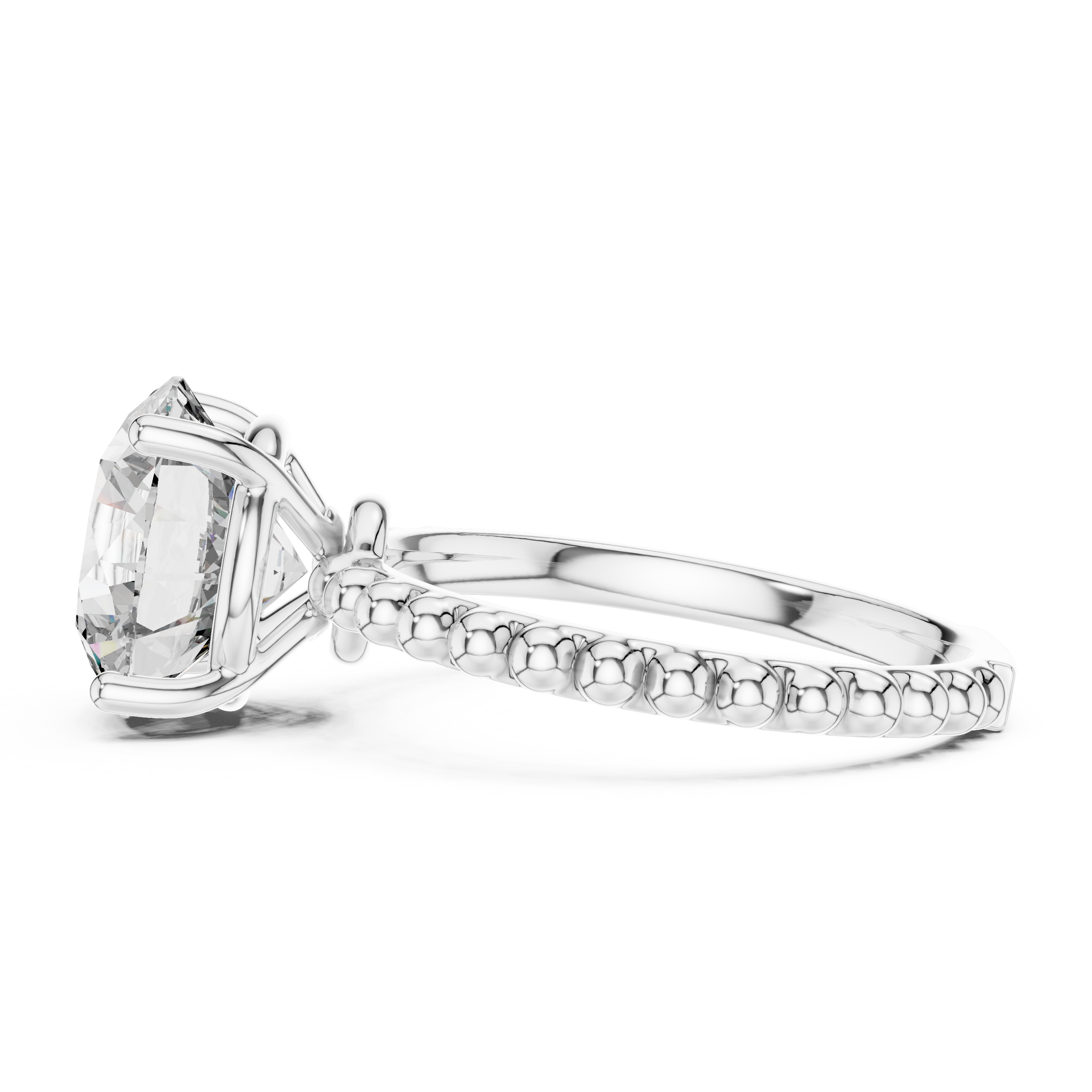 1–3 Carat Round Lab-Grown Diamond Solitaire Engagement Ring – Bubble and Bead Band Setting, 18K Gold
