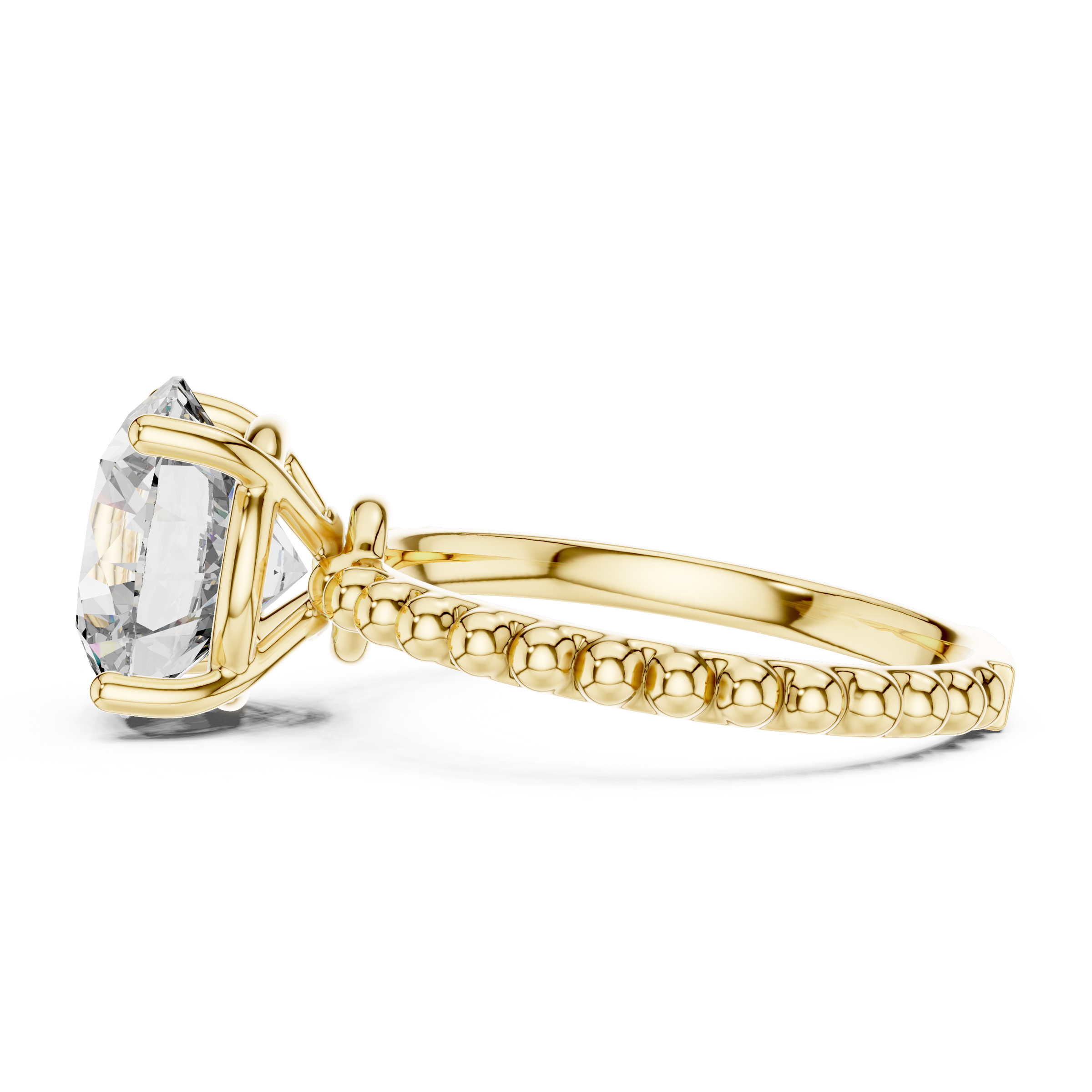 1–3 Carat Round Lab-Grown Diamond Solitaire Engagement Ring – Bubble and Bead Band Setting, 18K Gold
