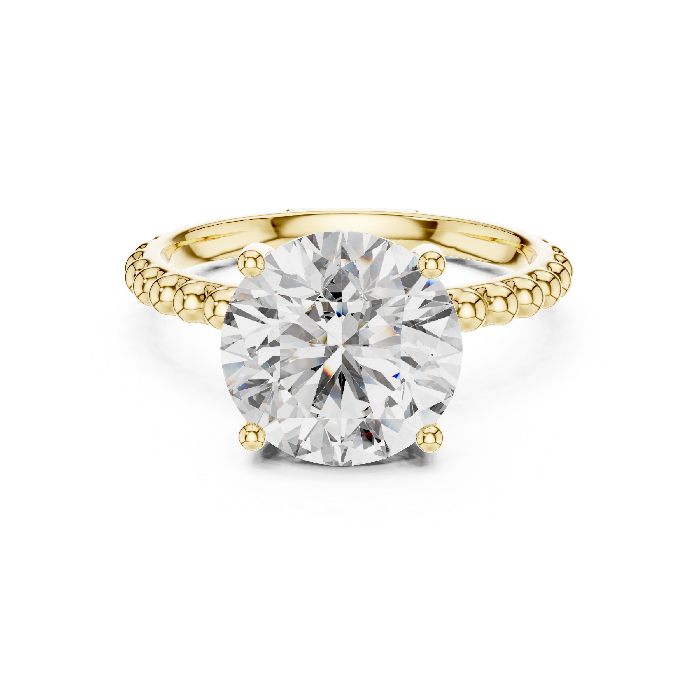 1–3 Carat Round Lab-Grown Diamond Solitaire Engagement Ring – Bubble and Bead Band Setting, 18K Gold