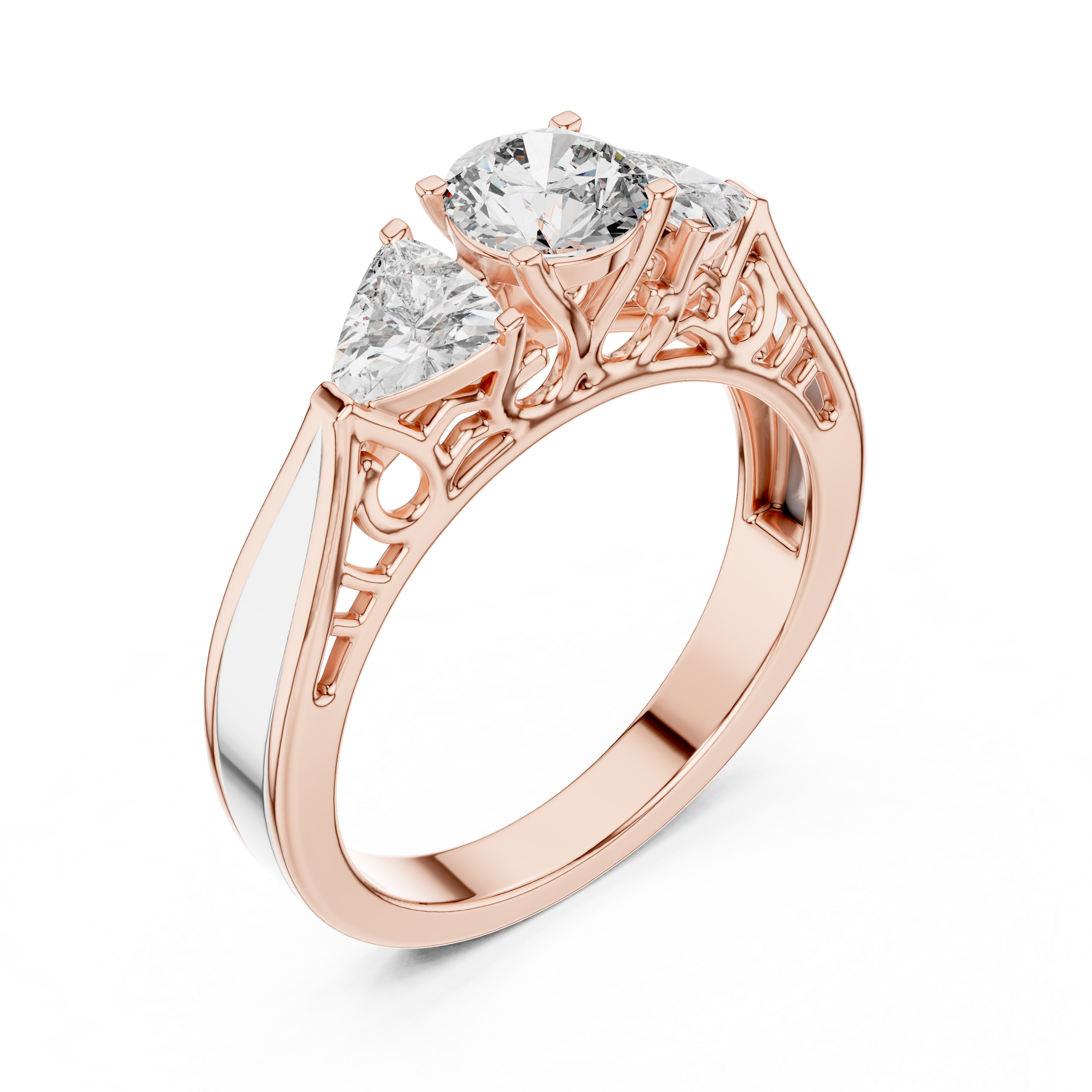 Round Brilliant Cut Trilogy Engagement Ring – Trillion Side Diamonds, 18K Gold | 0.50 – 2 Carat Centre