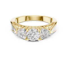Round Brilliant Cut Trilogy Engagement Ring – Trillion Side Diamonds, 18K Gold | 0.50 – 2 Carat Centre