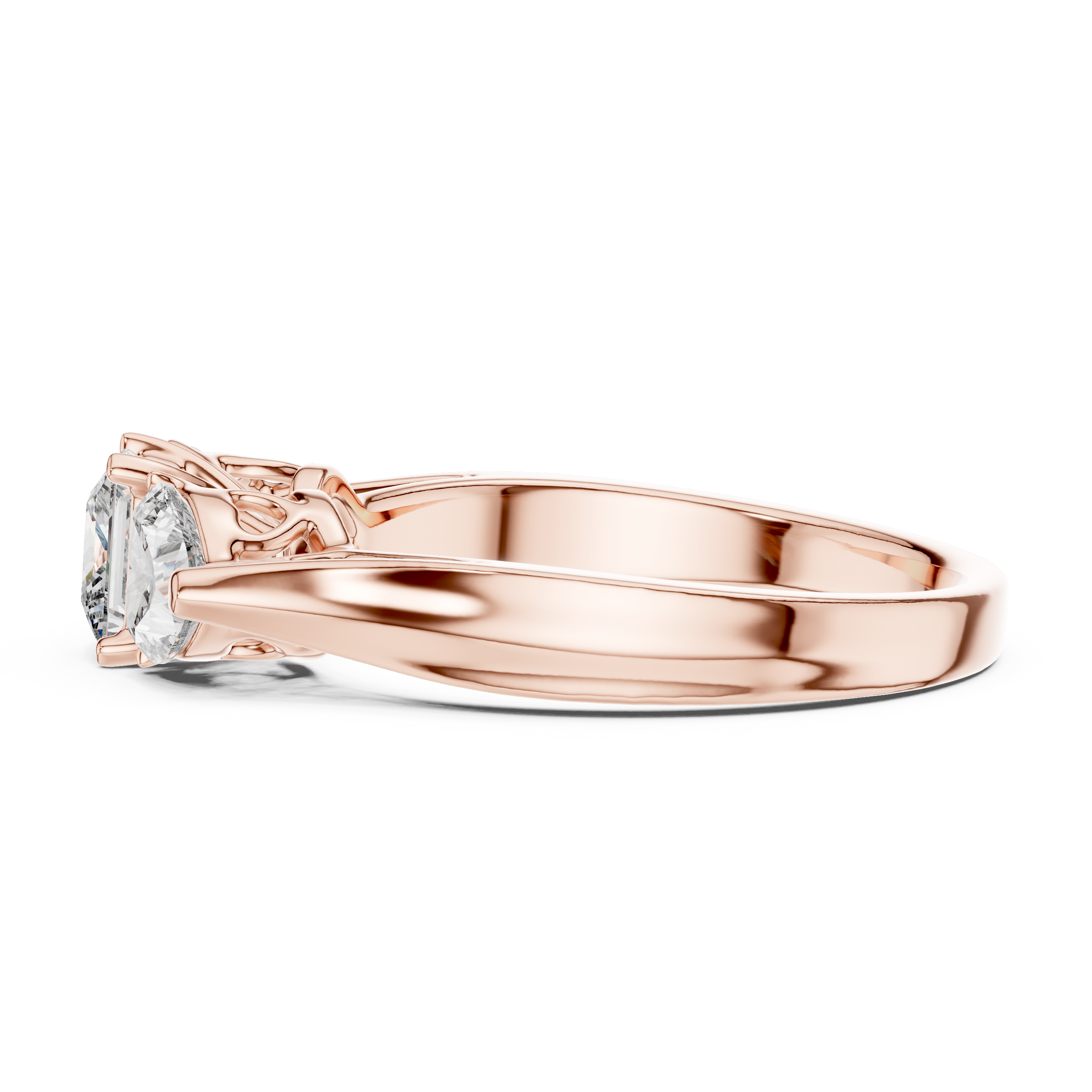 Princess Cut Trilogy Engagement Ring – Heart-Shaped Side Diamonds, 18K Gold | 0.50 – 2 Carat Centre