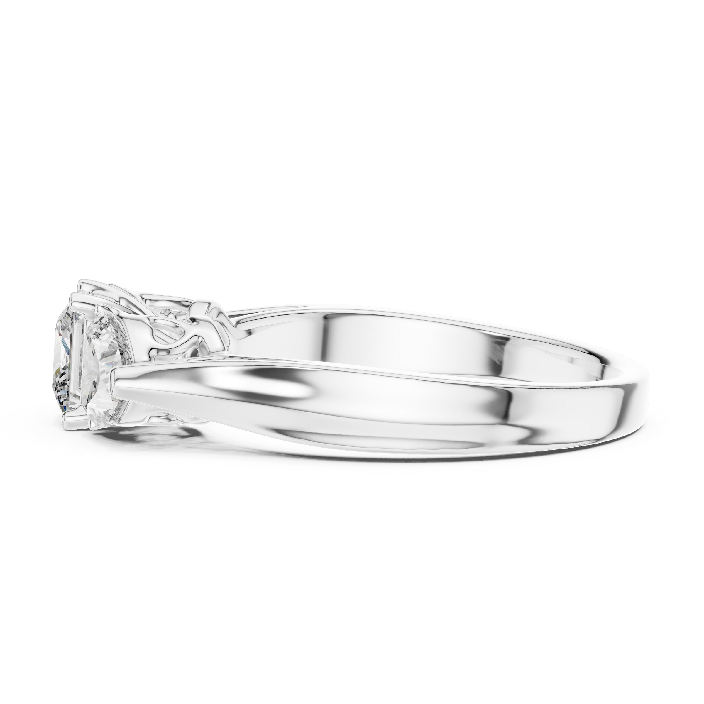 Princess Cut Trilogy Engagement Ring – Heart-Shaped Side Diamonds, 18K Gold | 0.50 – 2 Carat Centre