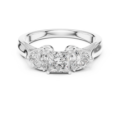 Princess Cut Trilogy Engagement Ring – Heart-Shaped Side Diamonds, 18K Gold | 0.50 – 2 Carat Centre