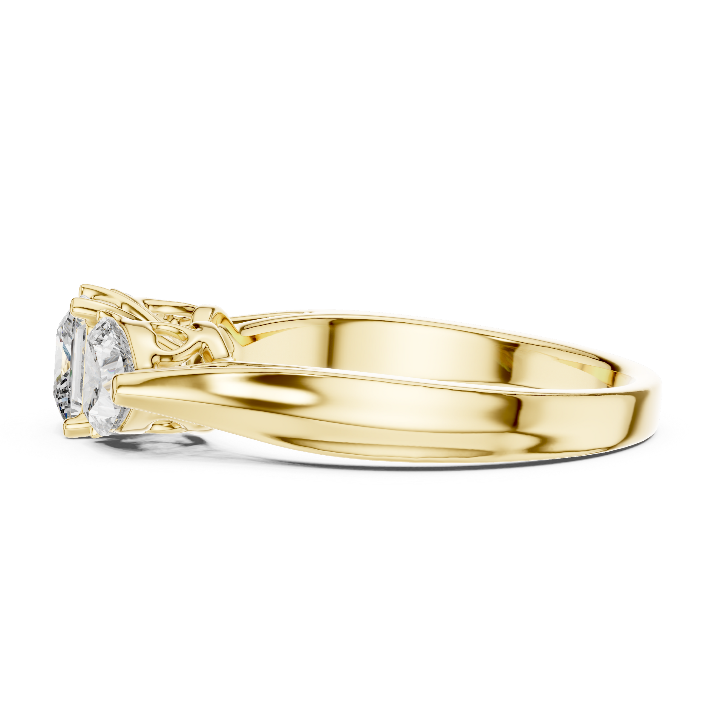 Princess Cut Trilogy Engagement Ring – Heart-Shaped Side Diamonds, 18K Gold | 0.50 – 2 Carat Centre