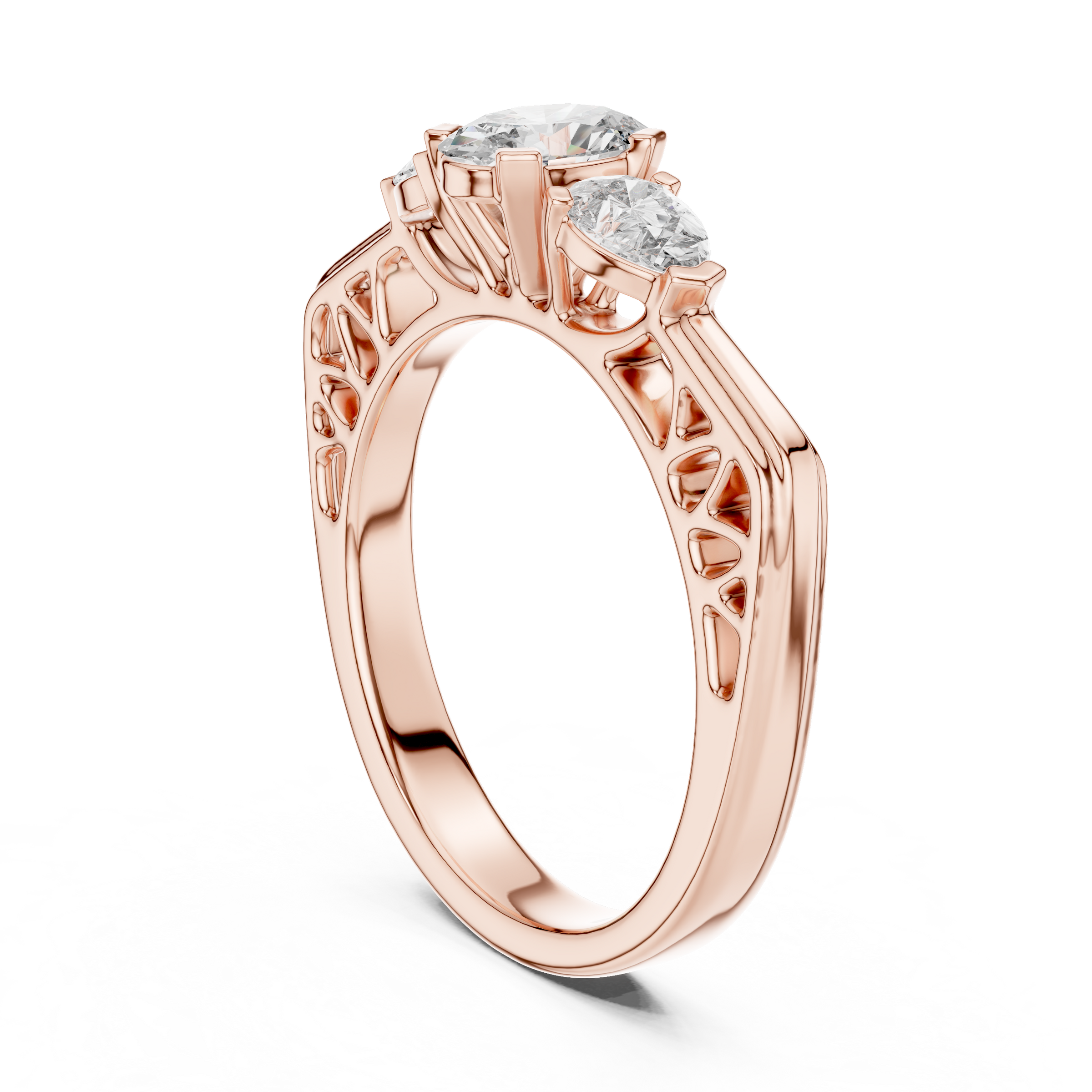 Oval Cut Trilogy Engagement Ring with Pear-Shaped Side Diamonds, 18K Gold | 0.50 – 2 Carat Centre